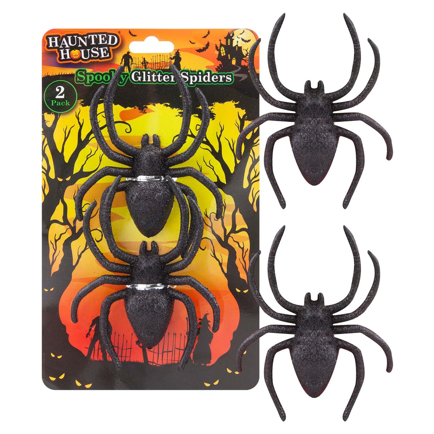 VFM e-Store - Halloween Spiders Decoration Trick Or Treat Spooky Halloween Parties, Creepy, Fright, Costume, Fancy Dess Accessories and Props - 14cm X 10cm X 2cm Black Glitter