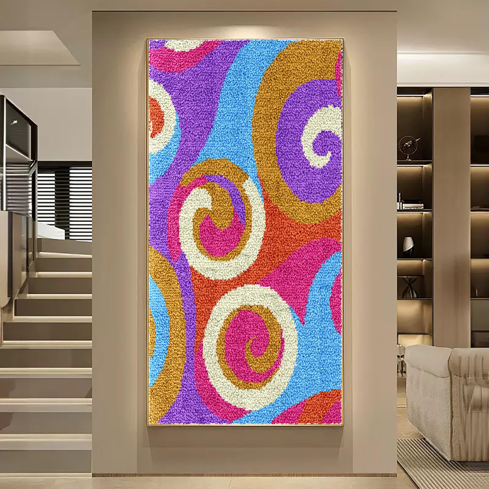 Fzamudng Zestaw do samodzielnego wykonania dywaników dla dorosłych, 40 x 70 cm, zestaw do haftu krzyżykowego, poduszka do produkcji dywanów, robótki ręczne dla początkujących, dekoracja domu, zestaw