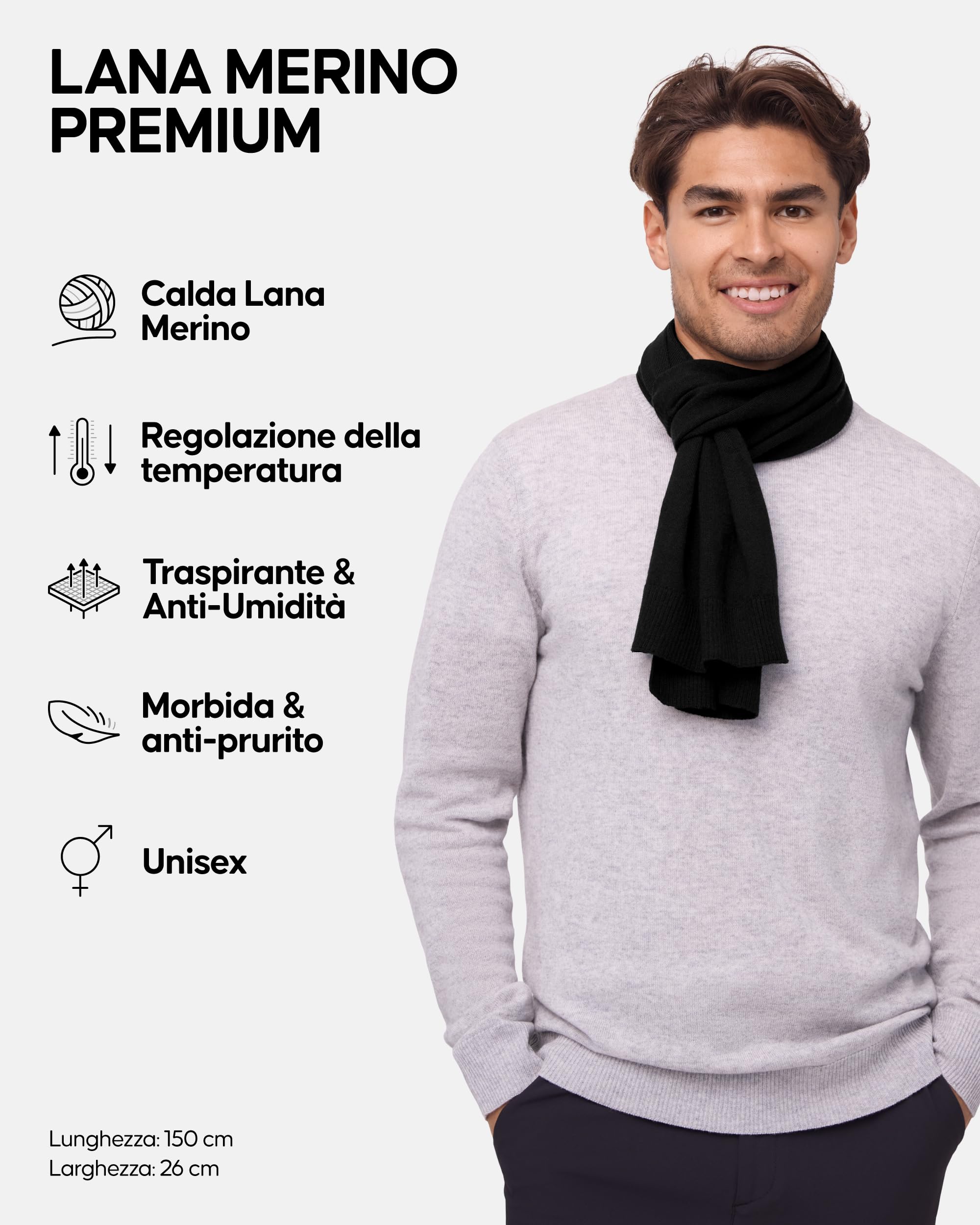 DANISH ENDURANCE Sciarpa in Lana Merino, Uomo e Donna, Morbida Lana per l'Inverno, Qualità Premium