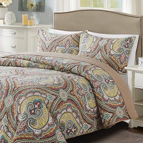 Miniatura 4 de HoneiLife Juego de edredón de tamaño King, colchas de algodón de 3 piezas, colcha retro, cubrecama ligera, juego de ropa de cama cálida para todas