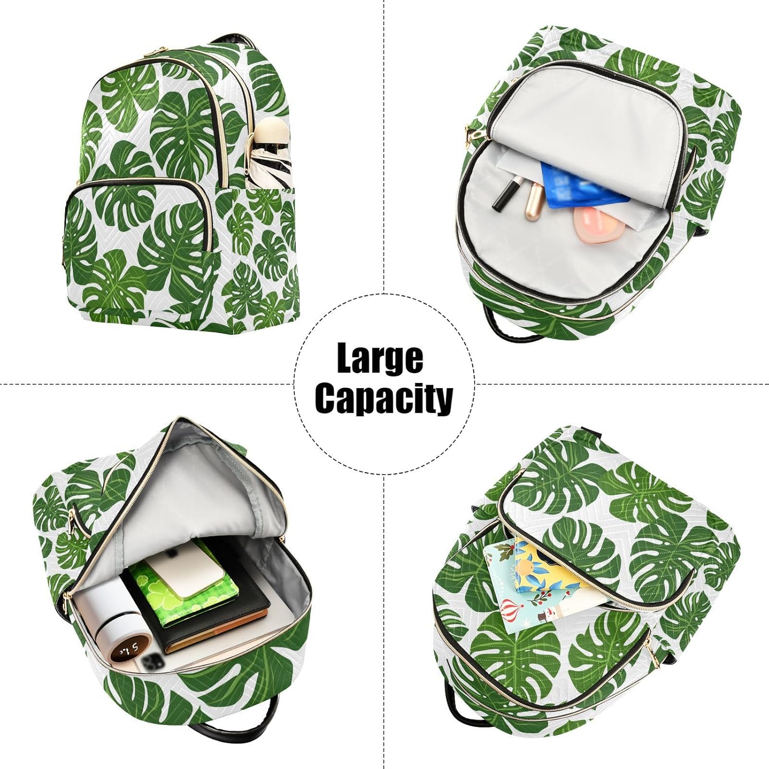 ALAZA Tropical Palm Monstera Leaf Small Backpack Purse for Women Travel Bag Lightweight Shoulder Bag Fashion Daypack