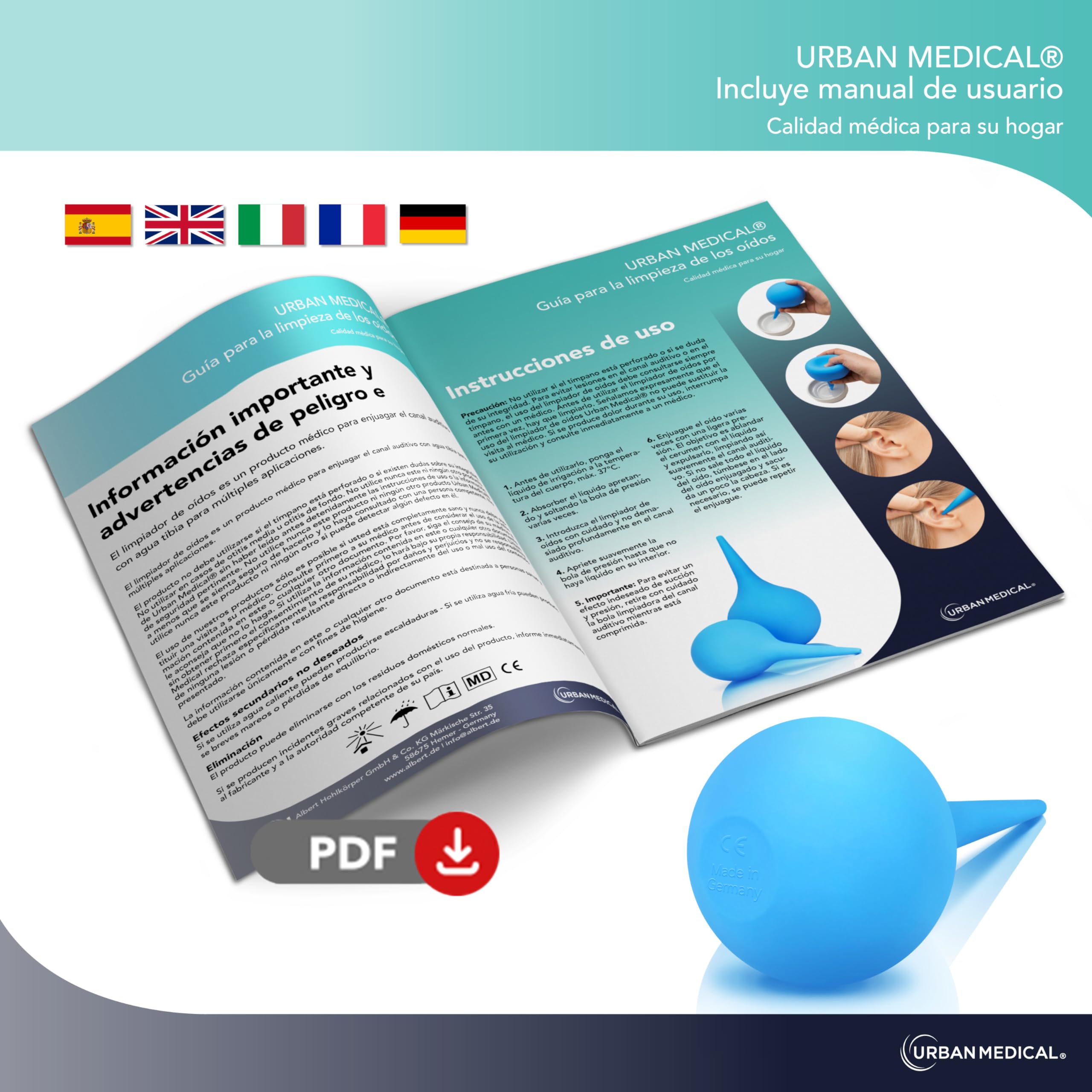 Limpiador de Oidos Cera - Limpieza suave para oídos de adultos, niños y bebés - Ear Cleaner reutilizable - Seguro y eficaz - 135ml