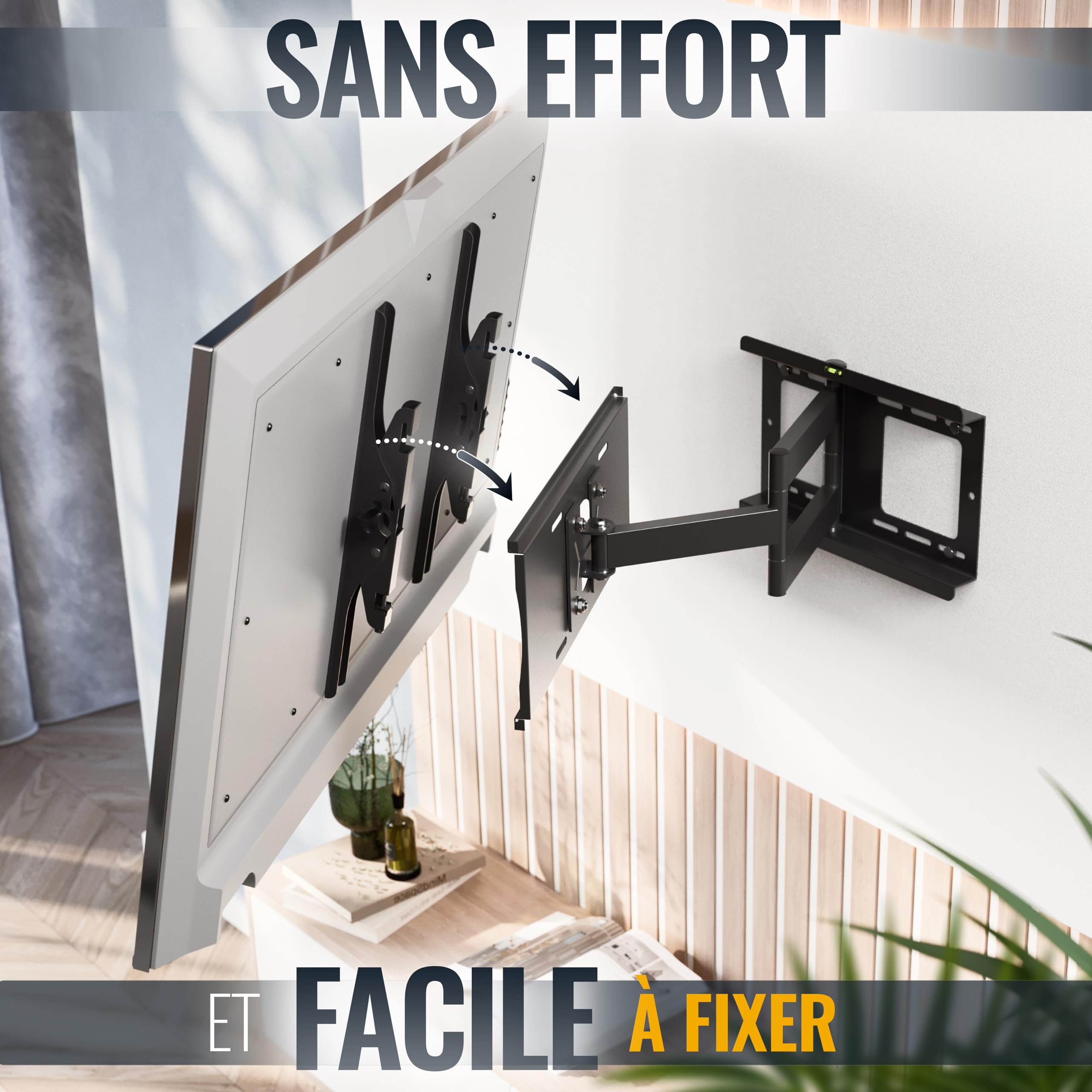 RICOO R23-S Support Mural TV 40 42 43 48 50 55 60 65 70 75 Pouces VESA 200x200 à VESA 400x400 Orientable et Inclinable Fixation Support Television Mural Max 95 Kg