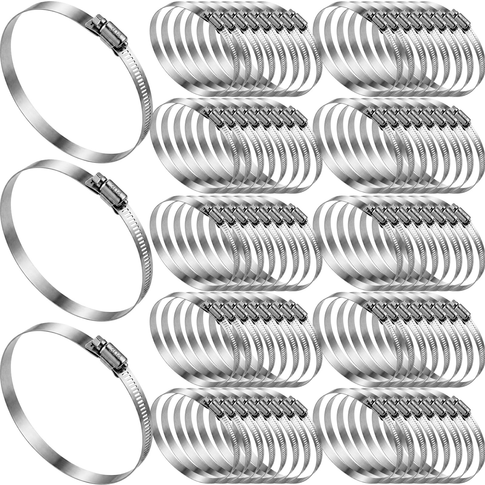 Zhengmy 100 Pack 4 in Stainless Steel Hose Clamps, 3-29/50" to 4-49/100"
