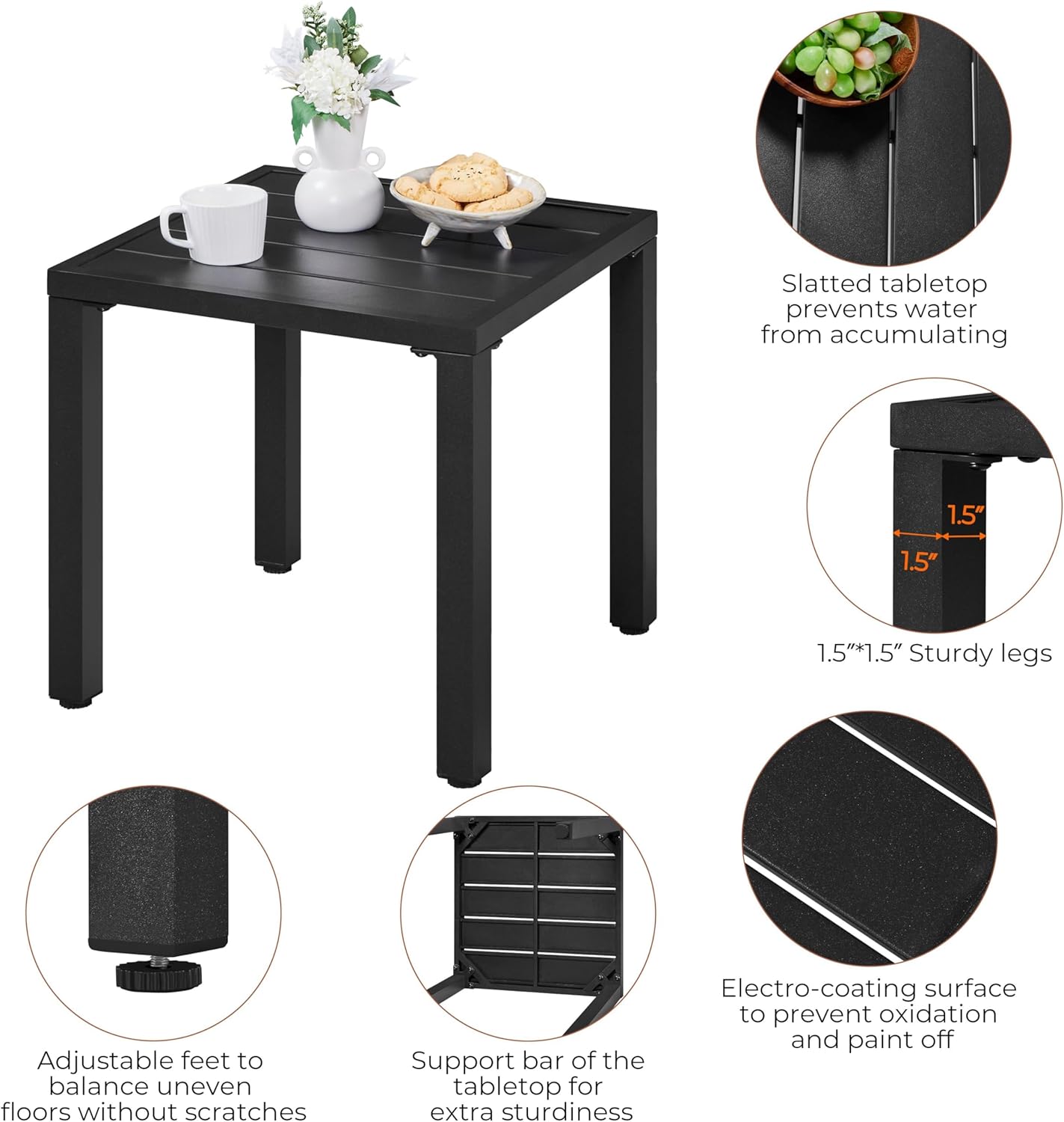 Yaheetech Outdoor Side Table, Small Metal Square Side Table, Easy Maintenance & Weather Resistance, Outside End Table for Patio, Porch, Deck, Pool, Indoor/Outdoor Use, Black
