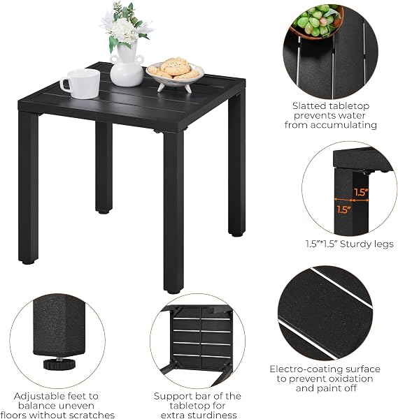 Yaheetech Outdoor Side Table, Small Metal Square Side Table, Easy Maintenance & Weather Resistance, Outside End Table for Patio, Porch, Deck, Pool, Indoor/Outdoor Use, Black