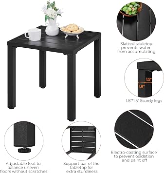 Yaheetech Outdoor Side Table, Small Metal Square Side Table, Easy Maintenance & Weather Resistance, Outside End Table for Patio, Porch, Deck, Pool, Indoor/Outdoor Use, Black