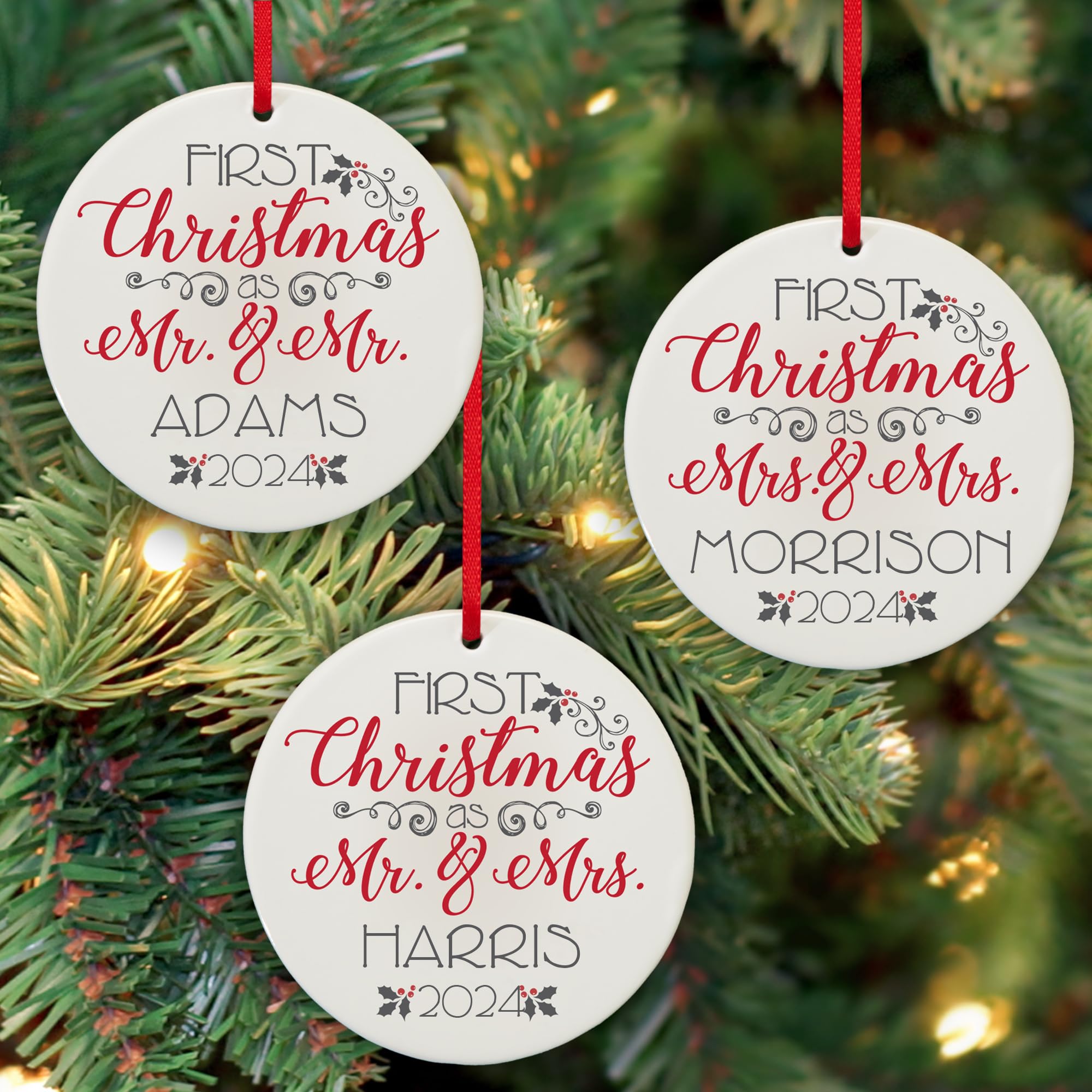 Let's Make Memories Personalized Couple's First Christmas Ornament- First Christmas Married- Newlyweds- Round - Mrs. & Mrs.