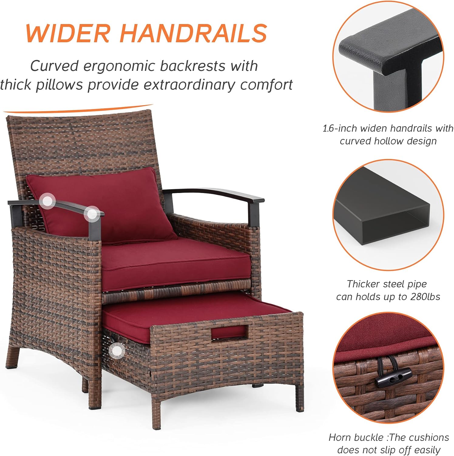 WAMPAT 5 Pcs Patio Furniture Sets Mixed Brown Color Plus Size Patio Wicker Conversation Set with Cushions, Lumbar Pillows, Ottoman Set and Metal Storage Coffee Table Porch Furniture Sets : Patio, Lawn & Garden