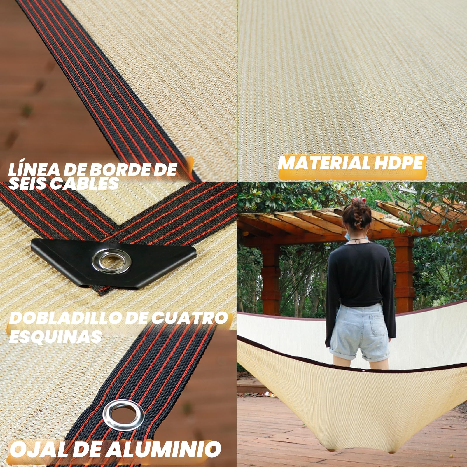 Malla de Sombra 2mx2m– Beige – 85% Protección UV–Red de Protección Solar con Ojales para Balcón, Jardín, Terraza e Invernadero – Toldo Vela de Sombra Exterior