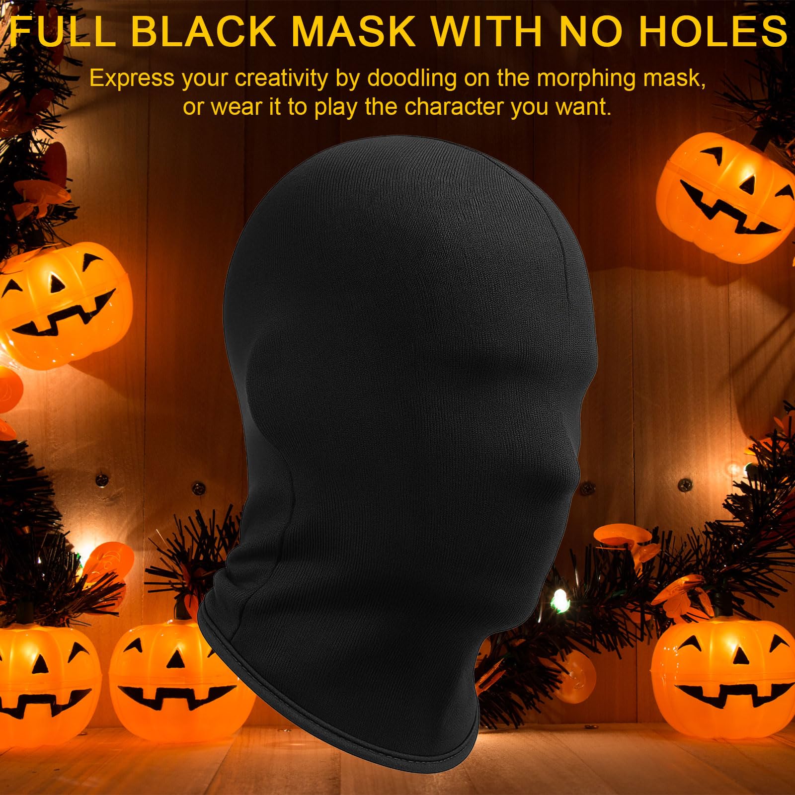 MUNSKT Black Full Face Mask,Full Black Head Cover Mask,Unisex Faceless Skin Masks Halloween Dress Up Cosplay Party Costume Carnival Night Role Playing (2 black full face covers) - Image 3
