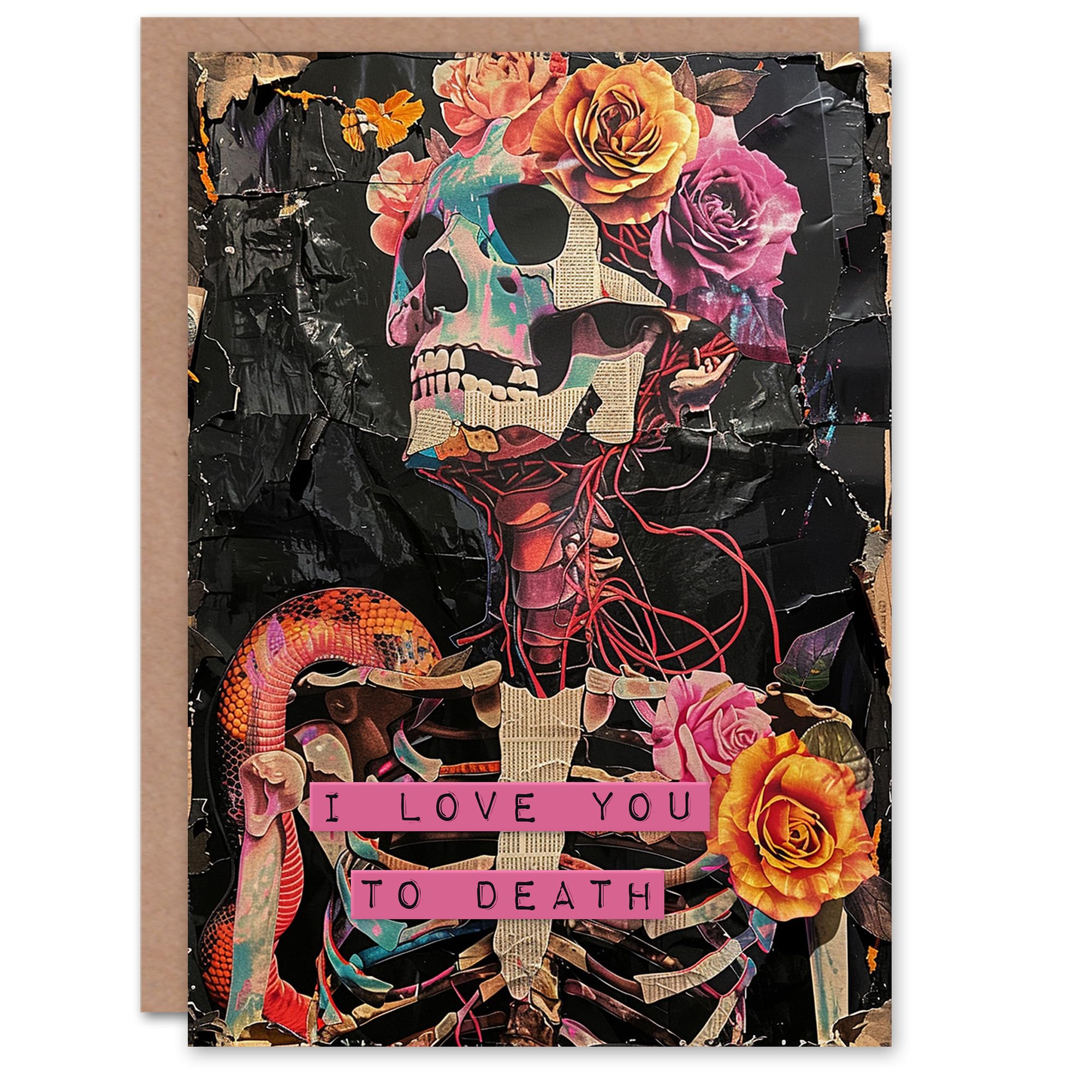 Artery8 Anniversary Card Floral Gothic Memento Mori Skeleton Collage For Her Wife Woman Partner Girlfriend Greeting Card