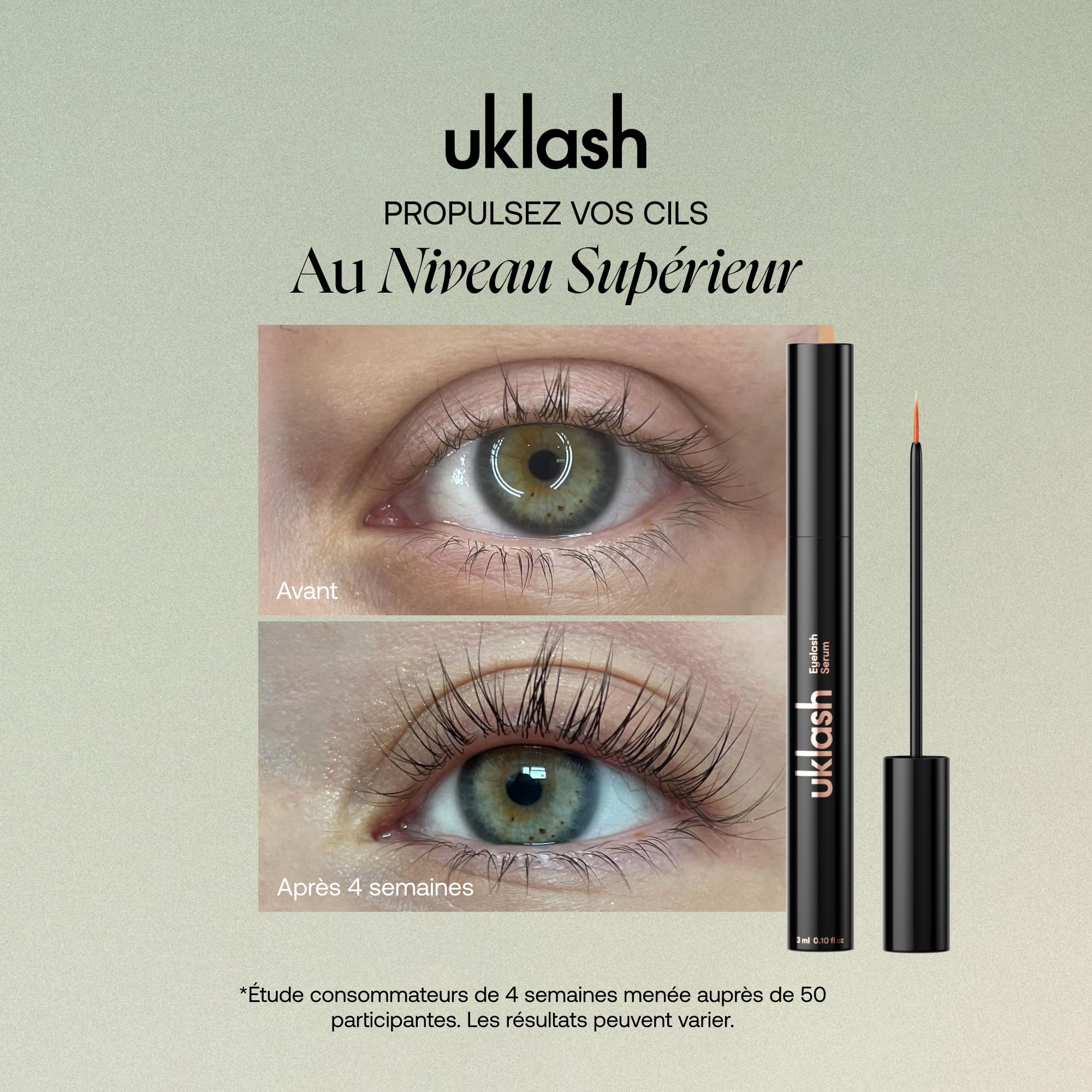 UKLASH Sérum Pousse Cils - Sérum de Croissance pour des Cils Plus Longs et Plus Denses - Formule Clinique de 3ml Compatible avec Extensions de Cils - Végan et Cruelty-Free