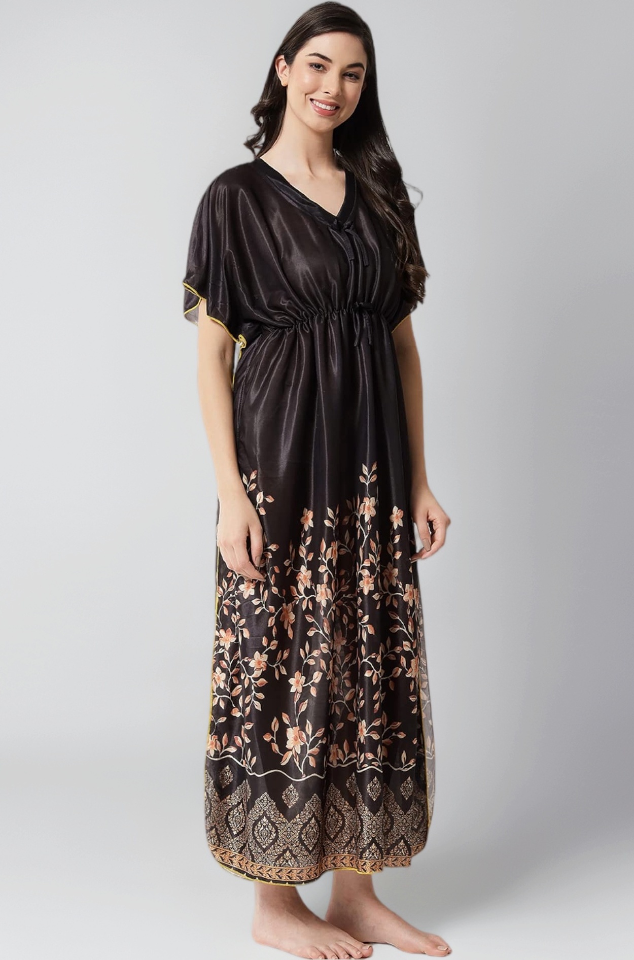 G4Girl Women's Silk Geometric Print Maxi Nightgown