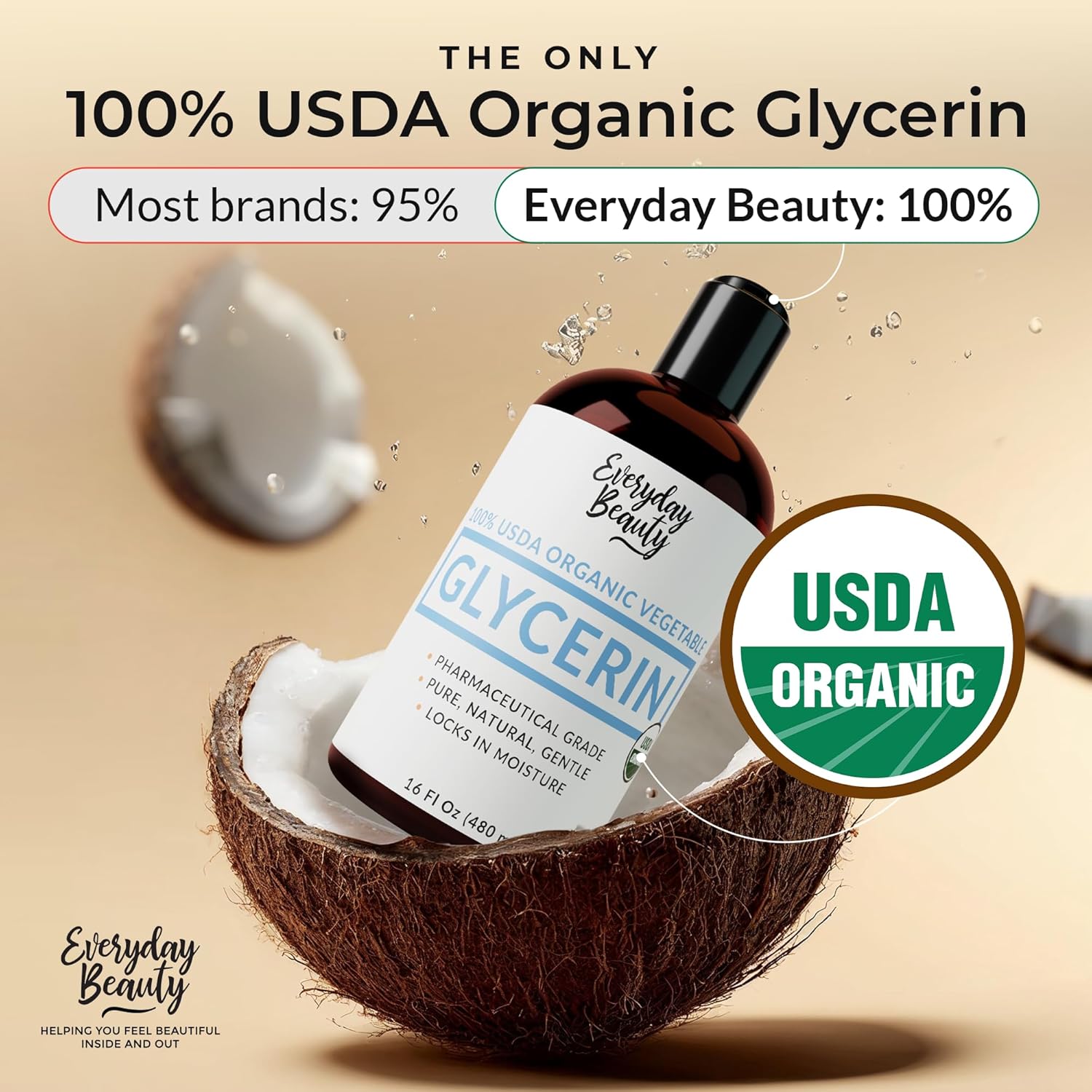 100% Organic Glycerin – USDA Certified - Perfect for DIY Beauty Products, Crafts, and Formulations – Derived From Coconut – Skin and Hair Moisturizer for Deep Hydration – 16 Fl Oz – By Everyday Beauty - Image 2