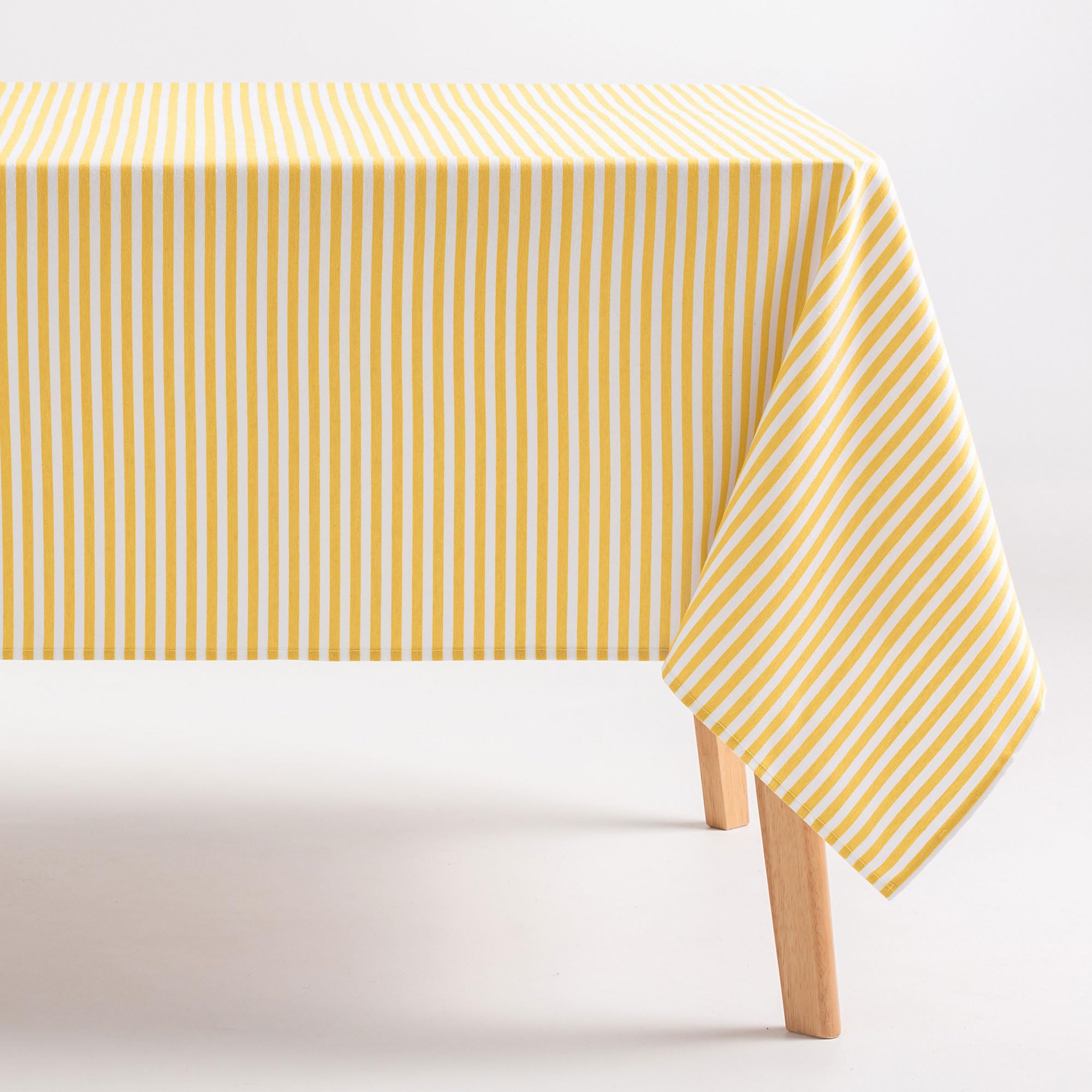 GAMUSI Stain Resistant Rectangular Tablecloth Cotton Fabric Waterproof Yellow Stripes, 160 x 240 cm
