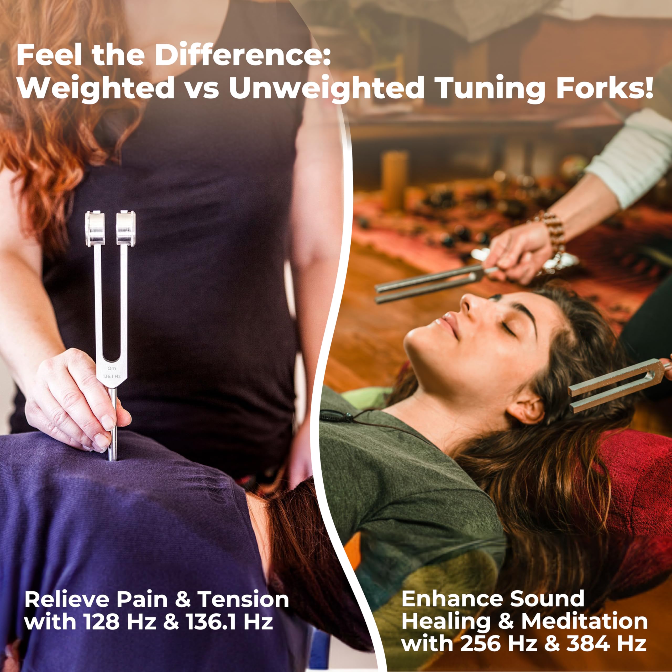 Tuning Forks for Healing Set (128Hz, 136.1Hz, 256Hz, 384Hz), Weighted & Unweighted Tuning Forks with a Rubber Mallet - Image 4