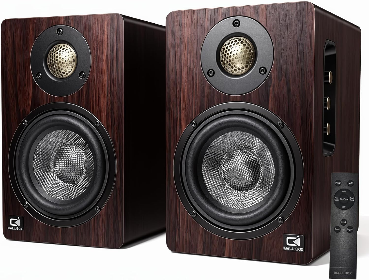 100W Bookshelf Speakers, Bluetooth 5.3, 24-Bit Optical, USB-C, 3.5mm AUX, Carbon-Fiber, Silk-Dome Tweeter, Powered Speakers for PC/Laptop/TV/Monitor, Dark Walnut Finish (Dark Walnut Finish)