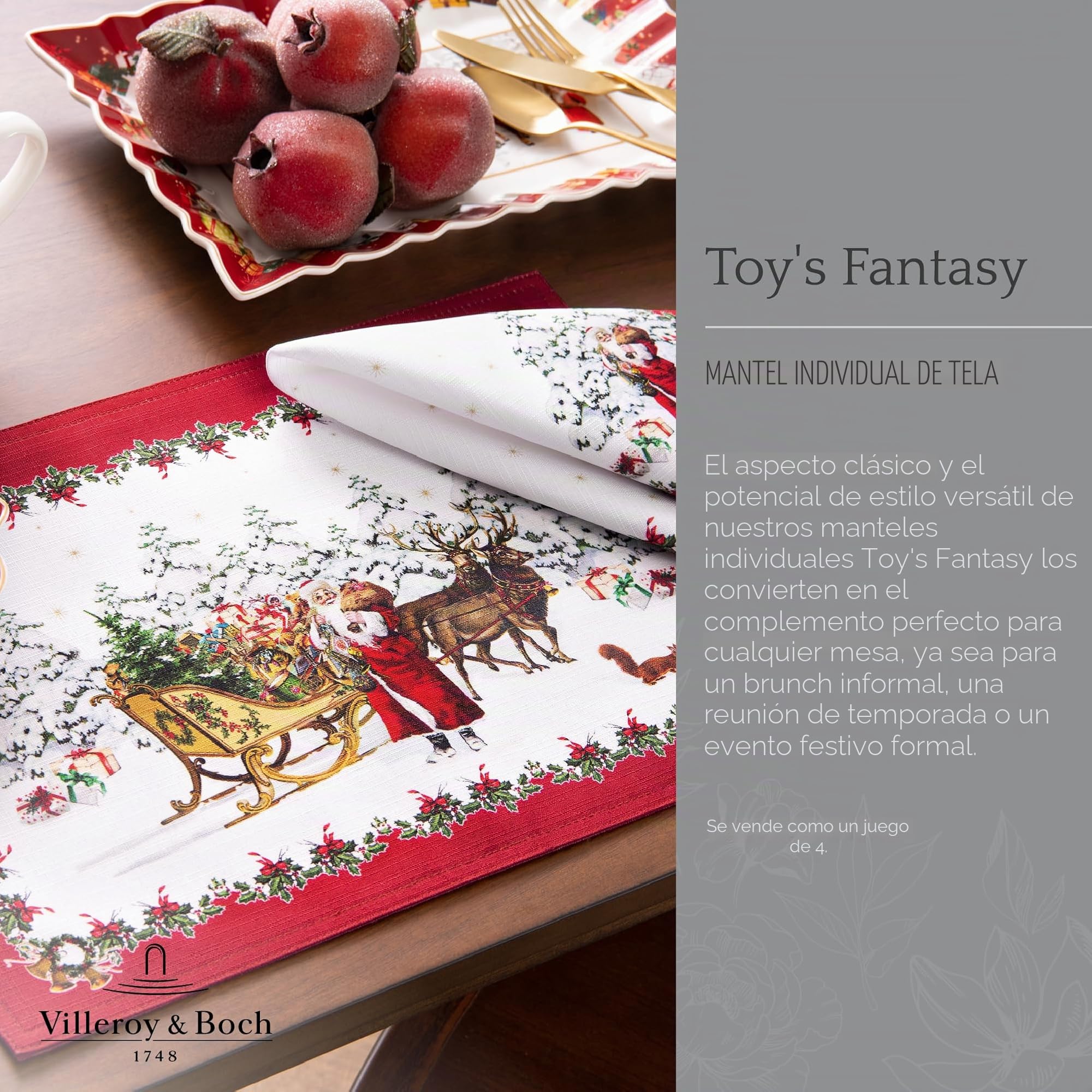 Elrene Villeroy & Boch Home Fashions - Manteles Individuales de fantasía para Vacaciones, Juego de 4, 13 x 19 Pulgadas, Multicolor