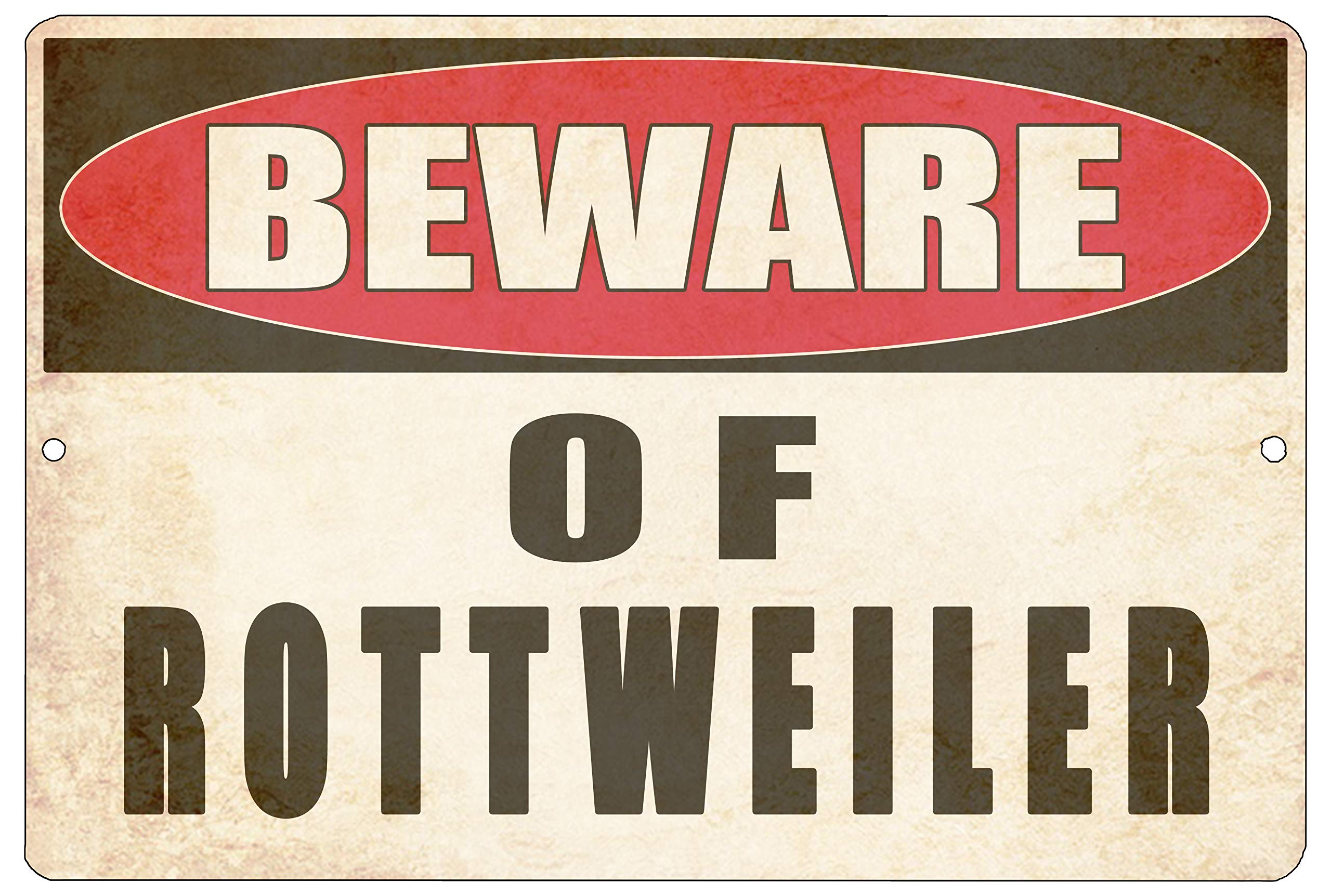 Rogue River Tactical White Beware Of Rottweiler Dog Metal Tin Sign Yard Outdoor Warning Fence Sign Large 12X8