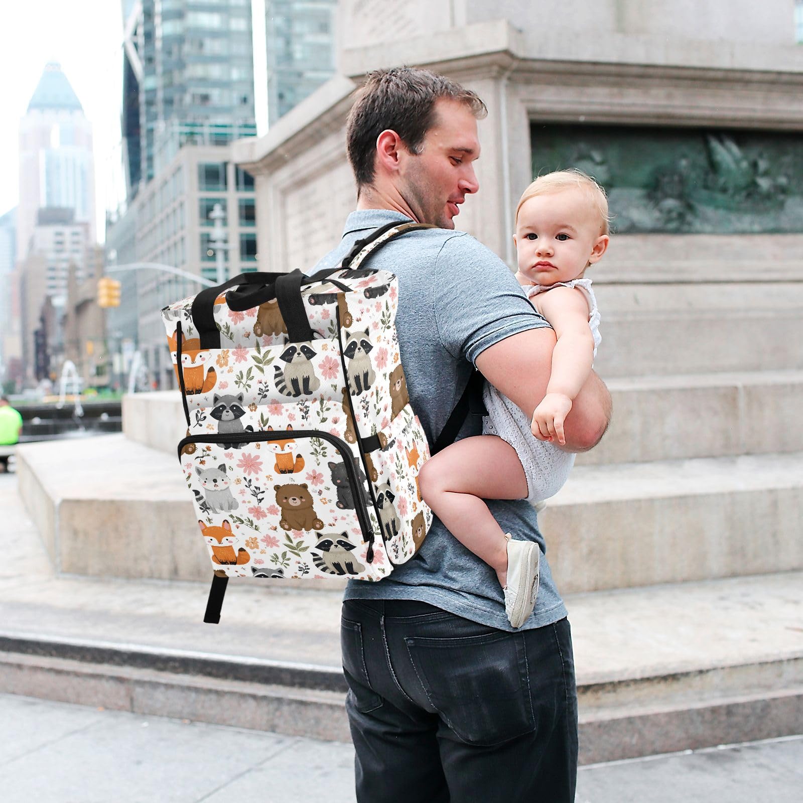 Mnsruu Borsa per pannolini per bambini con motivo animale carino zaino grande borsa impermeabile da viaggio borse per pannolini per mamme e papà