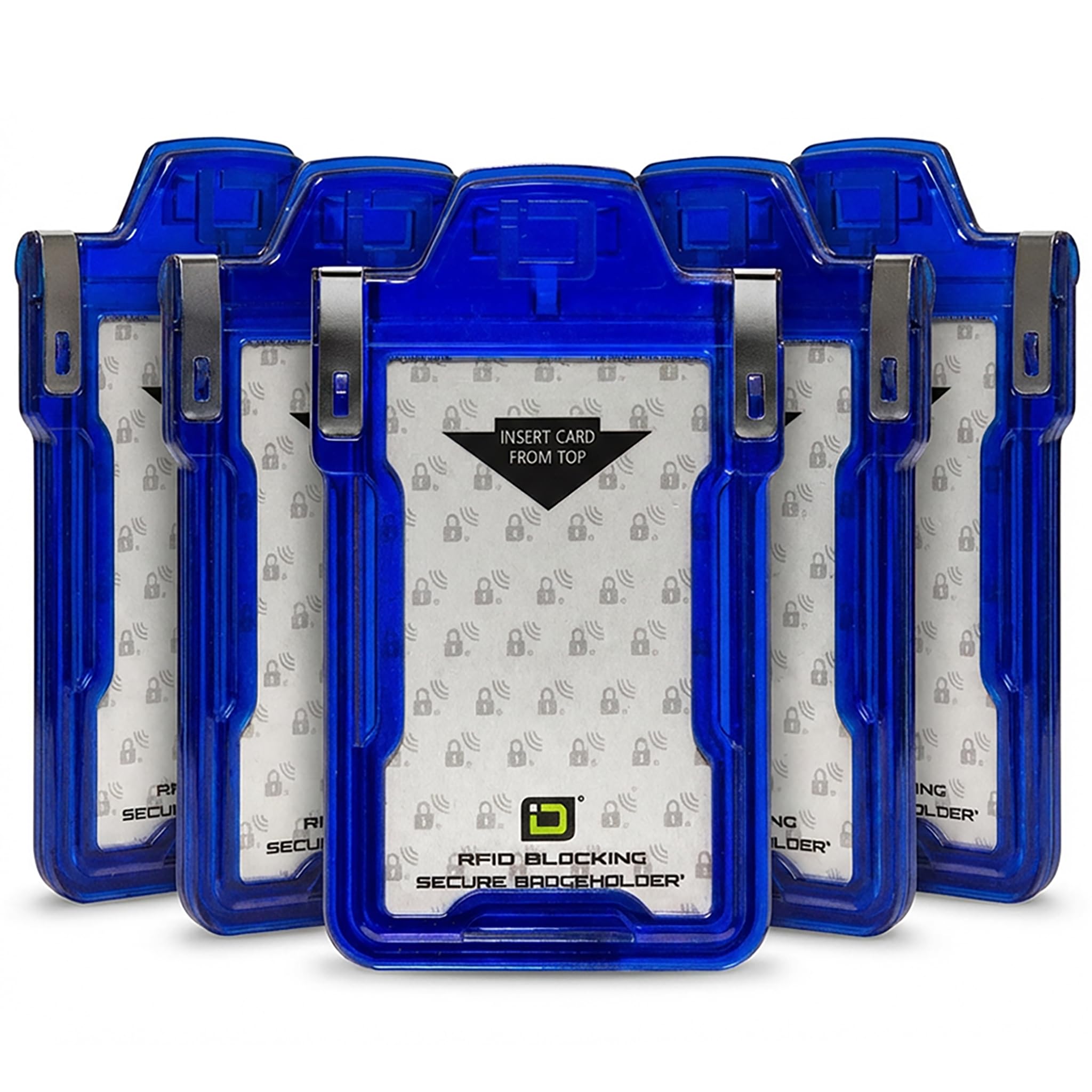 Identity Stronghold - Secure RFID Badge Holder for 1 Card - Heavy Duty Hard Plastic ID Badge Holder - USA Molded and Assembled - FIPS 201 Approved RFID Blocking Security (Blue, 5-Pack) — image 1