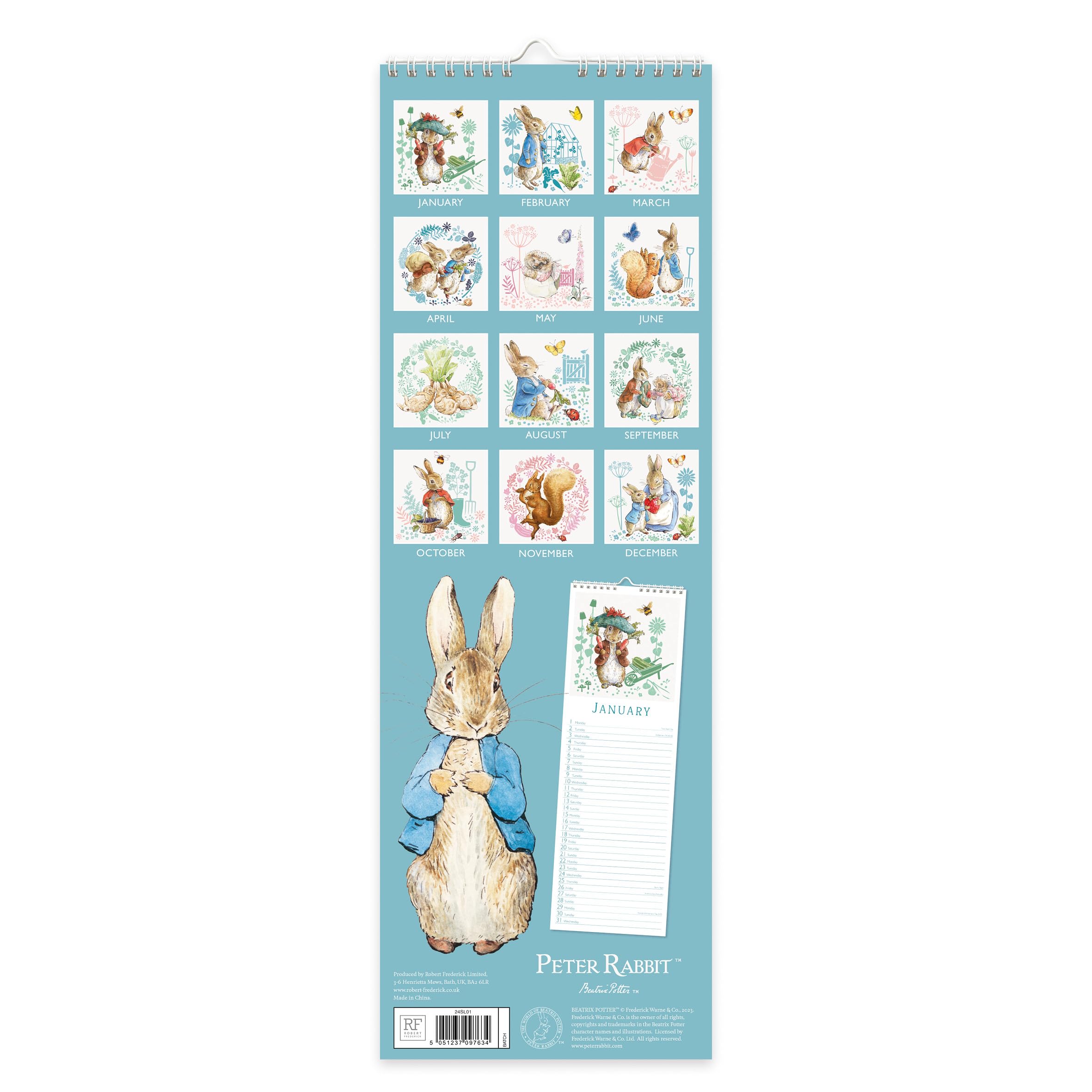 Calendario Da Parete 2025 Peter Rabbit - 45x17cm, Mensile, Con Illustrazioni, Anello Per Appendere - Foto 2