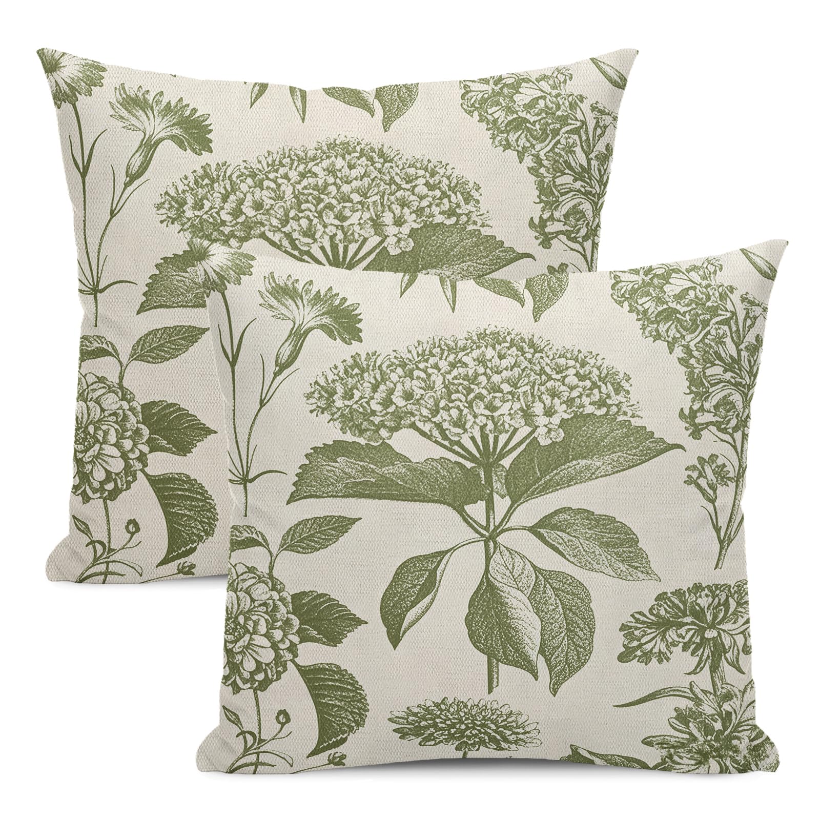 Yxuiyal Floral Pillow Covers 24x24 Set of 2 Vintage Sage Green Hydrangea Herbs Botanical Throw Pillow Cover Outdoor Decoration Boho Flower Pillowcase Farmhouse Decorative Cushion Case for Home Couch