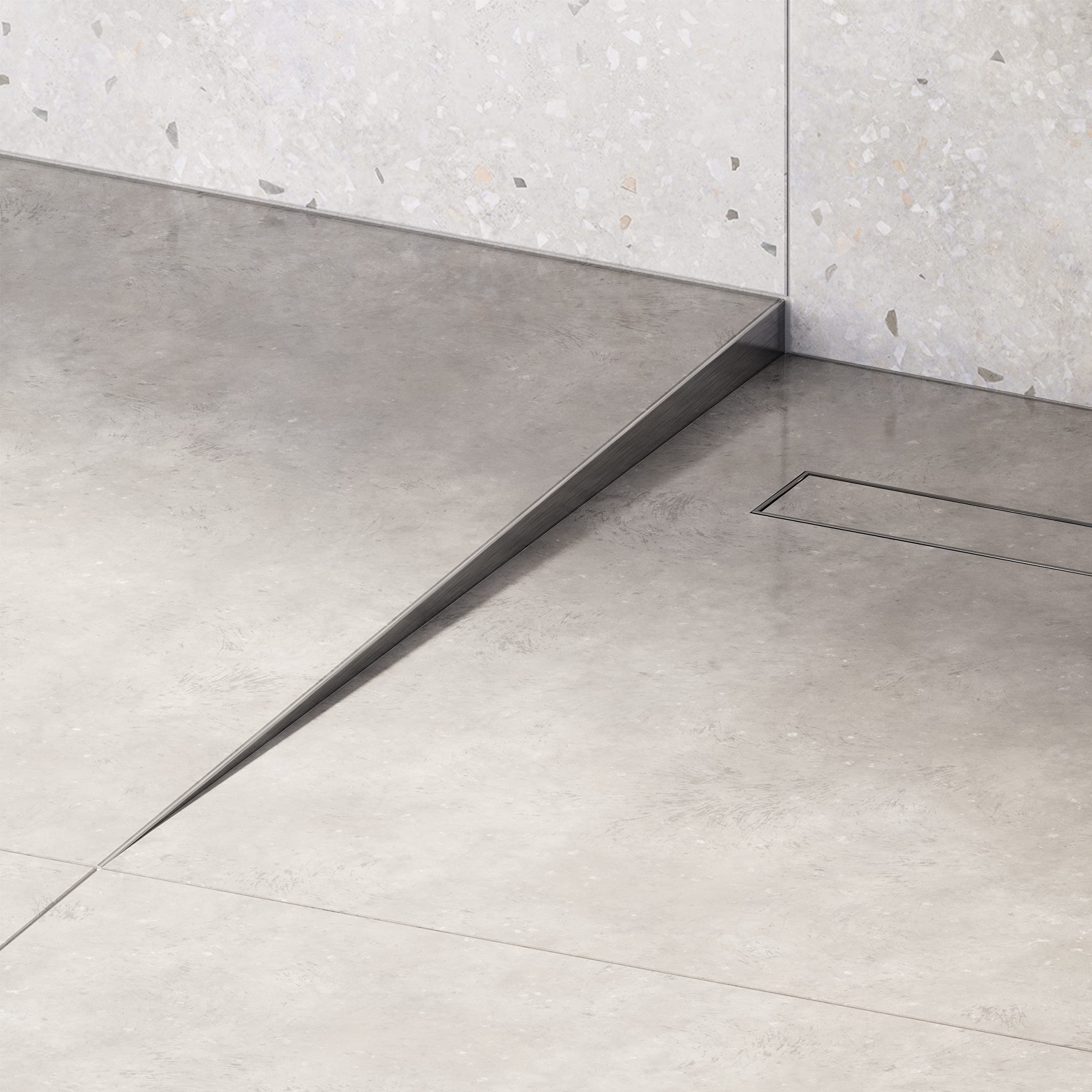 Aquabad Clive Perfil degradado de acero inoxidable para cabina de ducha de 160 cm, versión izquierda, altura del borde 12 mm