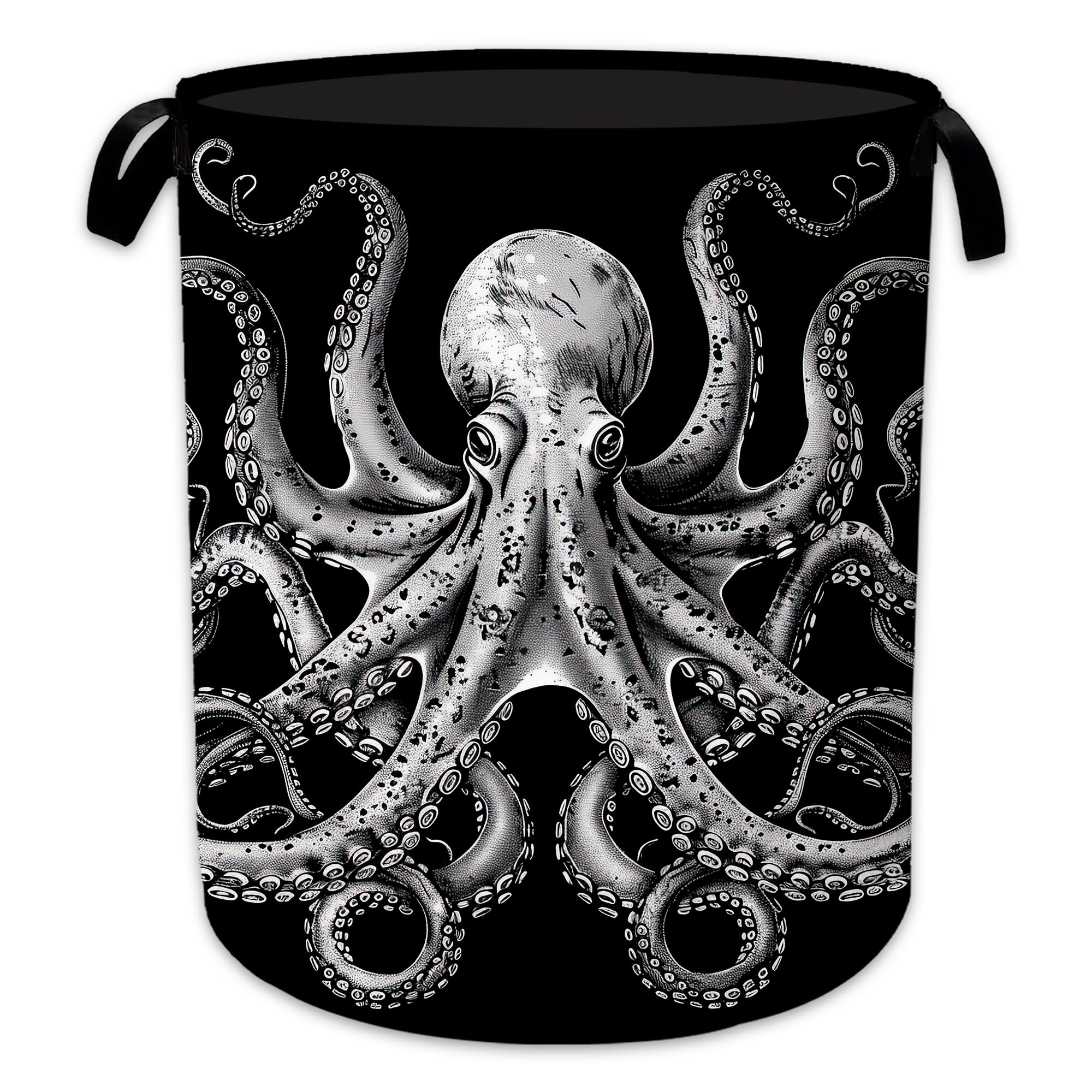 Vintage Octopus Laundry Basket, Foldable Oxford Cloth Ocean Nautical Laundry Hamper with Handles, Tote Bag Clothes Storage Bucket for Laundry Room/Bathroom/Bedroom/Dormitories 20.8"x16"