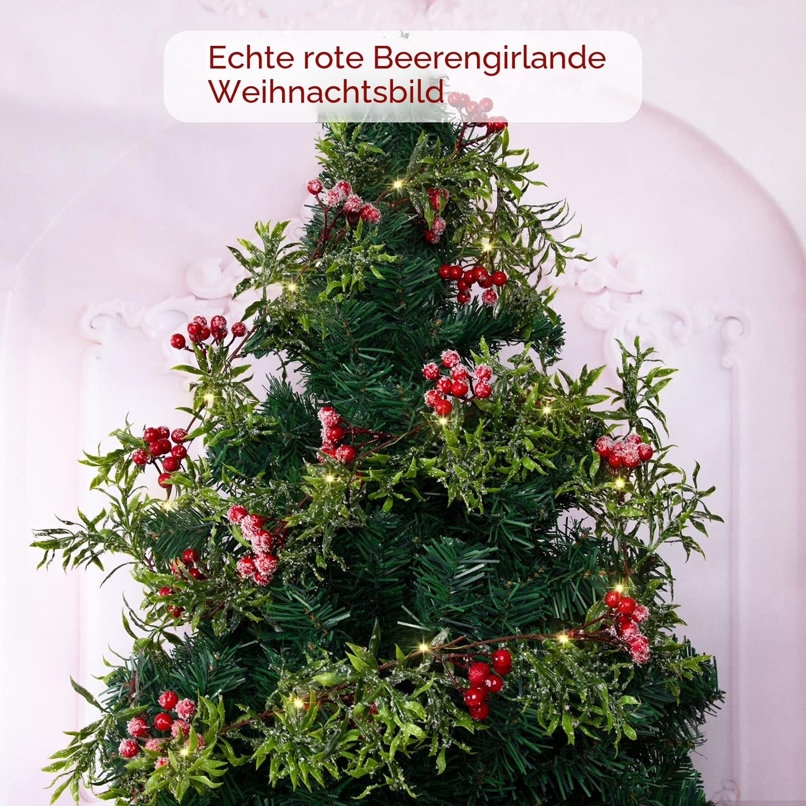 2 Pcs 5.9FT künstliche Weihnachten Girlande String Lichter mit 162 Snowy rote Beeren 55 grüne Blätter 20 LED-Lichter batteriebetrieben für Xmas Mantle Indoor Outdoor Holiday Weihnachtsdekoration