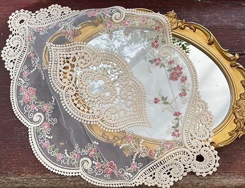 Paquete de 2 manteles individuales ovalados vintage de encaje, exquisitos manteles individuales bordados de flores, 12 x 18 pulgadas (beige) Paquete de 2 manteles individuales ovalados vintage de encaje, exquisitos manteles individuales bordados de flores, 12 x 18 pulgadas (beige)