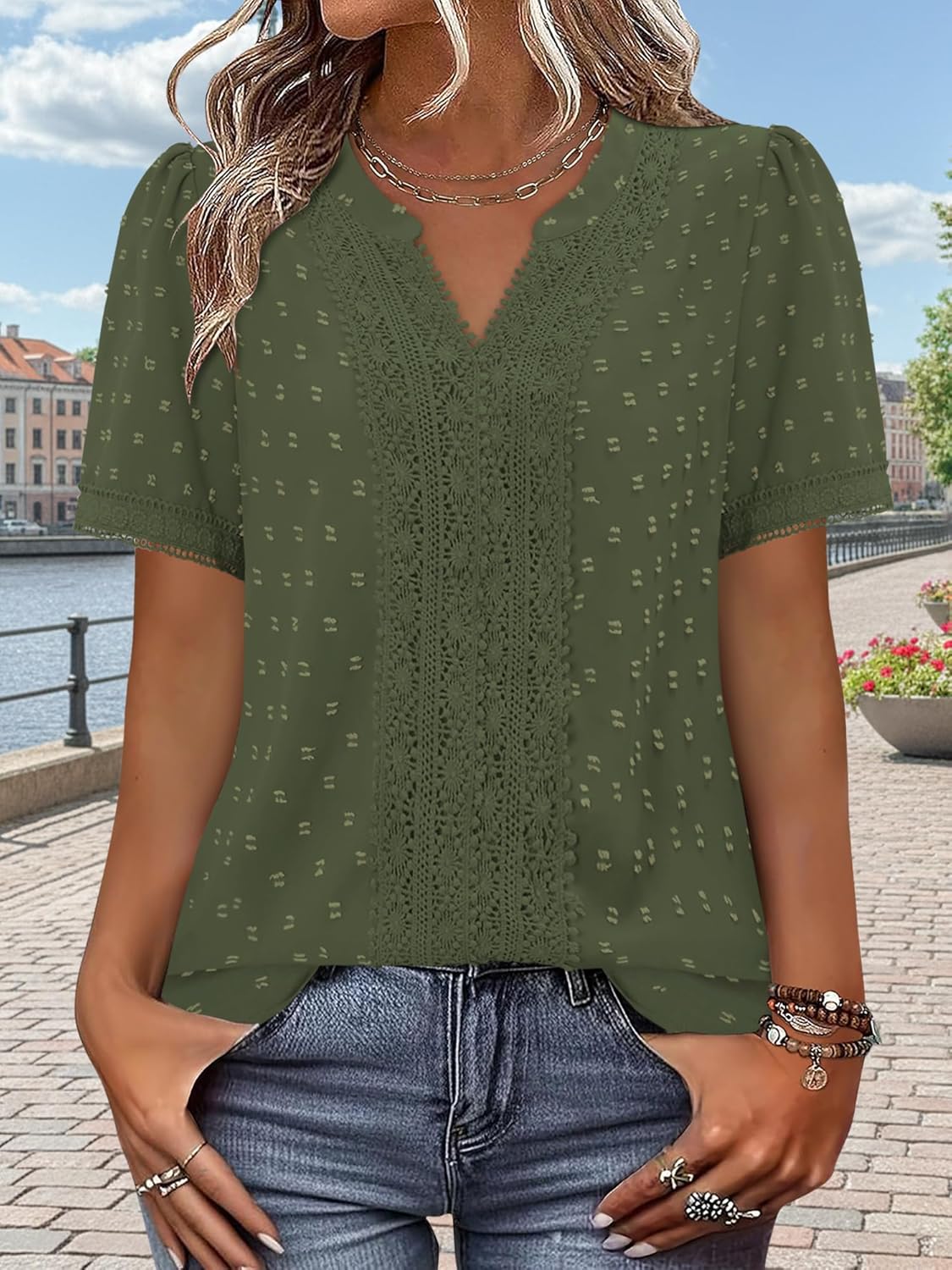 BETTE BOUTIK Women Short Sleeve Boho Tops Summer Dressy Casual Shirts Trendy Western Blouses - Image 3