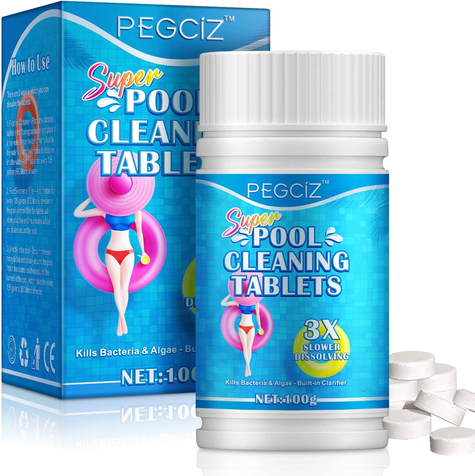 4IN1 Chlorine Tablets for Swimming Pool, 100Pcs Multifunctional