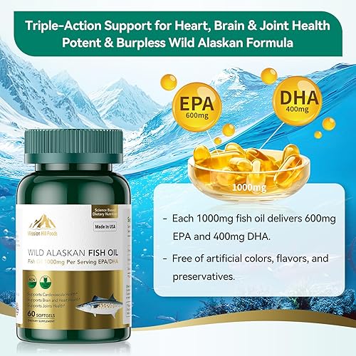 Miniatura 3 de Aceite de pescado salvaje de Alaska Omega-3 (1000 mg)  Apoya la salud del corazón, el cerebro y las articulaciones (1 botella, 60 cápsulas blandas,