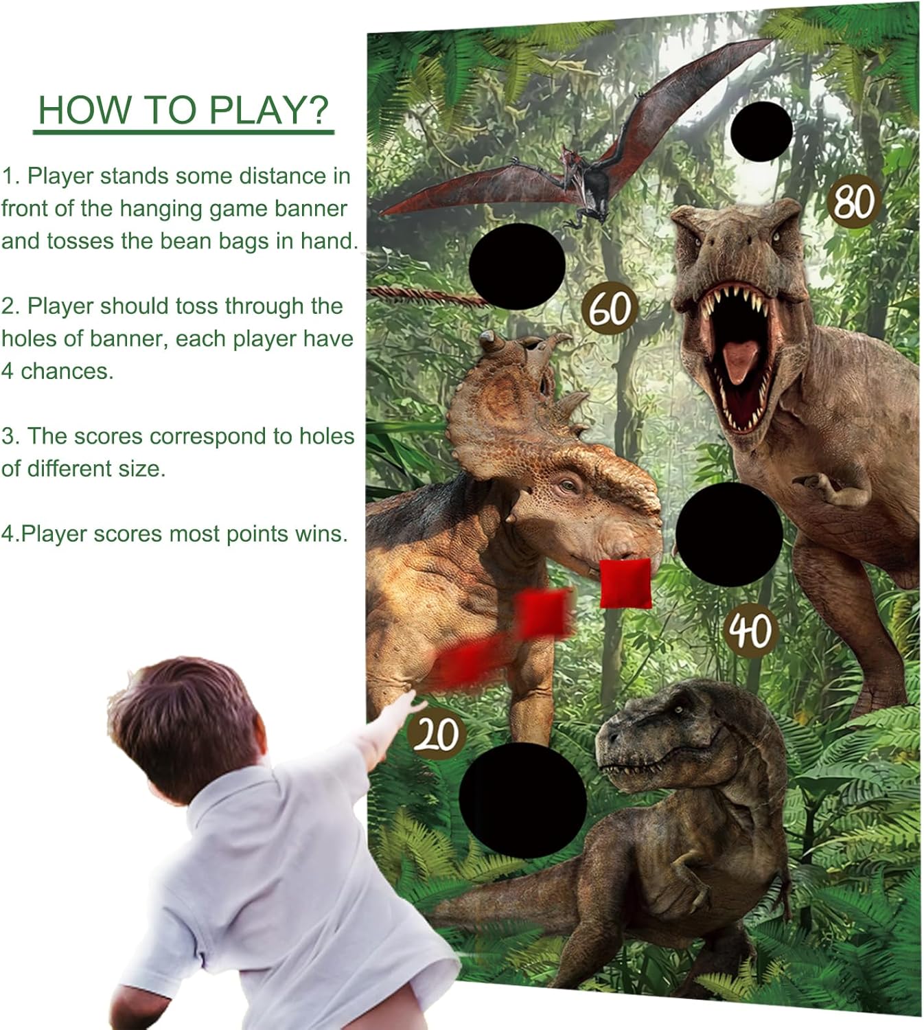 Dinorsaur Bean Bag Toss Game for Kid Toddlers 1-3 with 4 Color Bean Bags, Sports & Outdoor Play Toys Yard/Backyard/Lawn Games for Kids Ages 6-8, Birthday Family Party Supplies Decoration Jamonxi