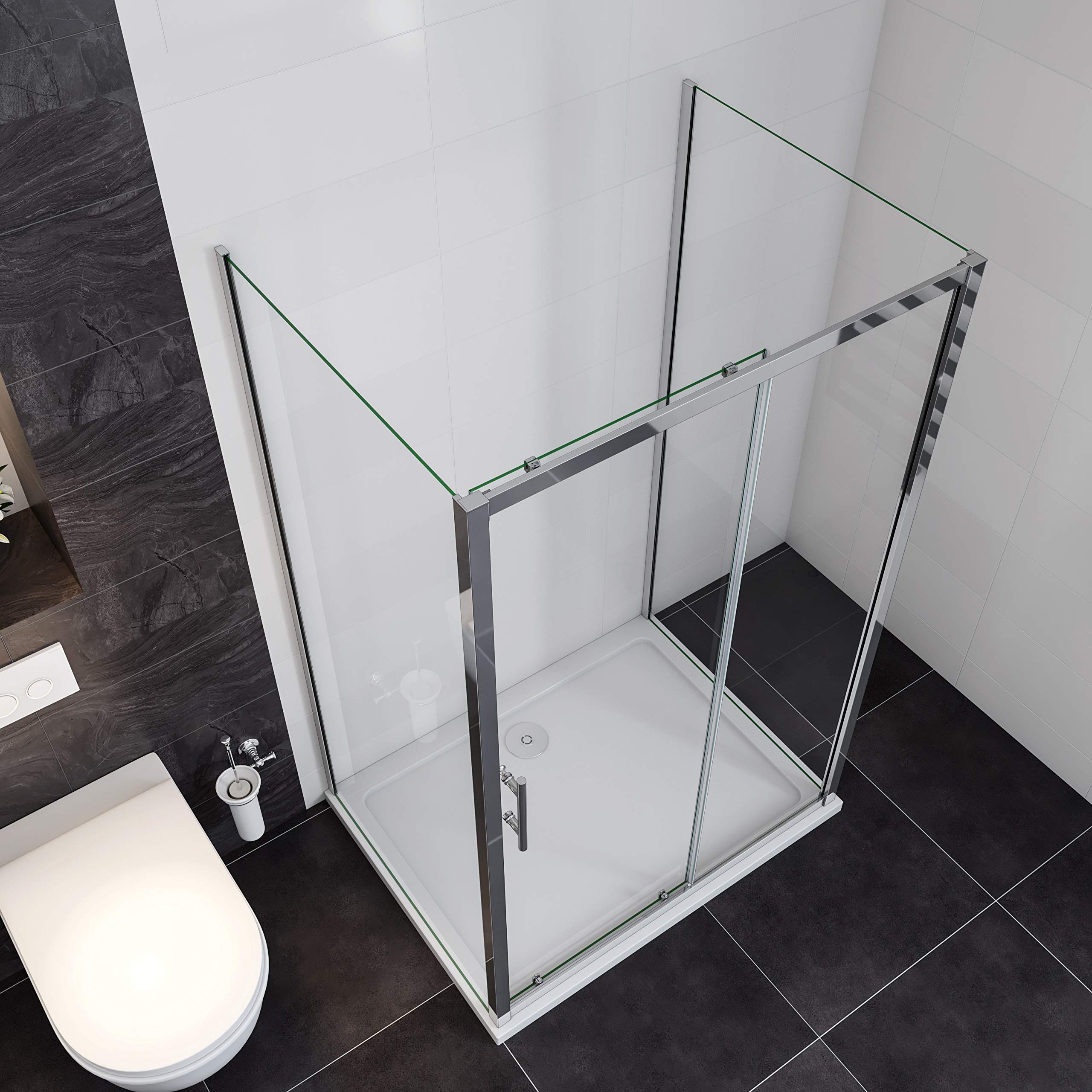 185 cm Box Doccia a Tre Lati Porta Scorrevole con Due Pareti Laterali 70x120x70 cm Vetro Temperato Trasparente 5 mm Profilo Cromato Lucido