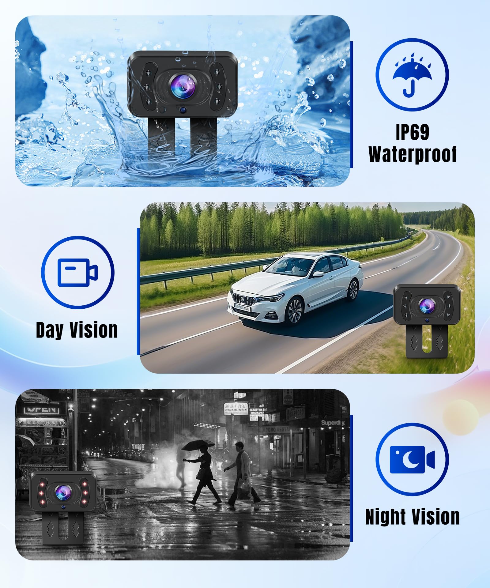 VECHTEL AHD 720P Kabellose Rückfahrkamera,5"-HD-Monitor-Set, IP69 wasserdicht, Weitwinkel, Nachtsicht, Rückfahrkamera für LKW, SUVs und 12-V-Fahrzeuge, einfache Installation