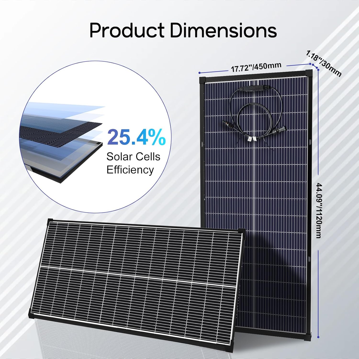 100W Solar Panels, 25.4% High Efficiency N-Type 20BB Cells,Anti-Shadow Rigid Monocrystalline with MC4 Connector, Waterproof for RV, Van, Boat, Camper Roof