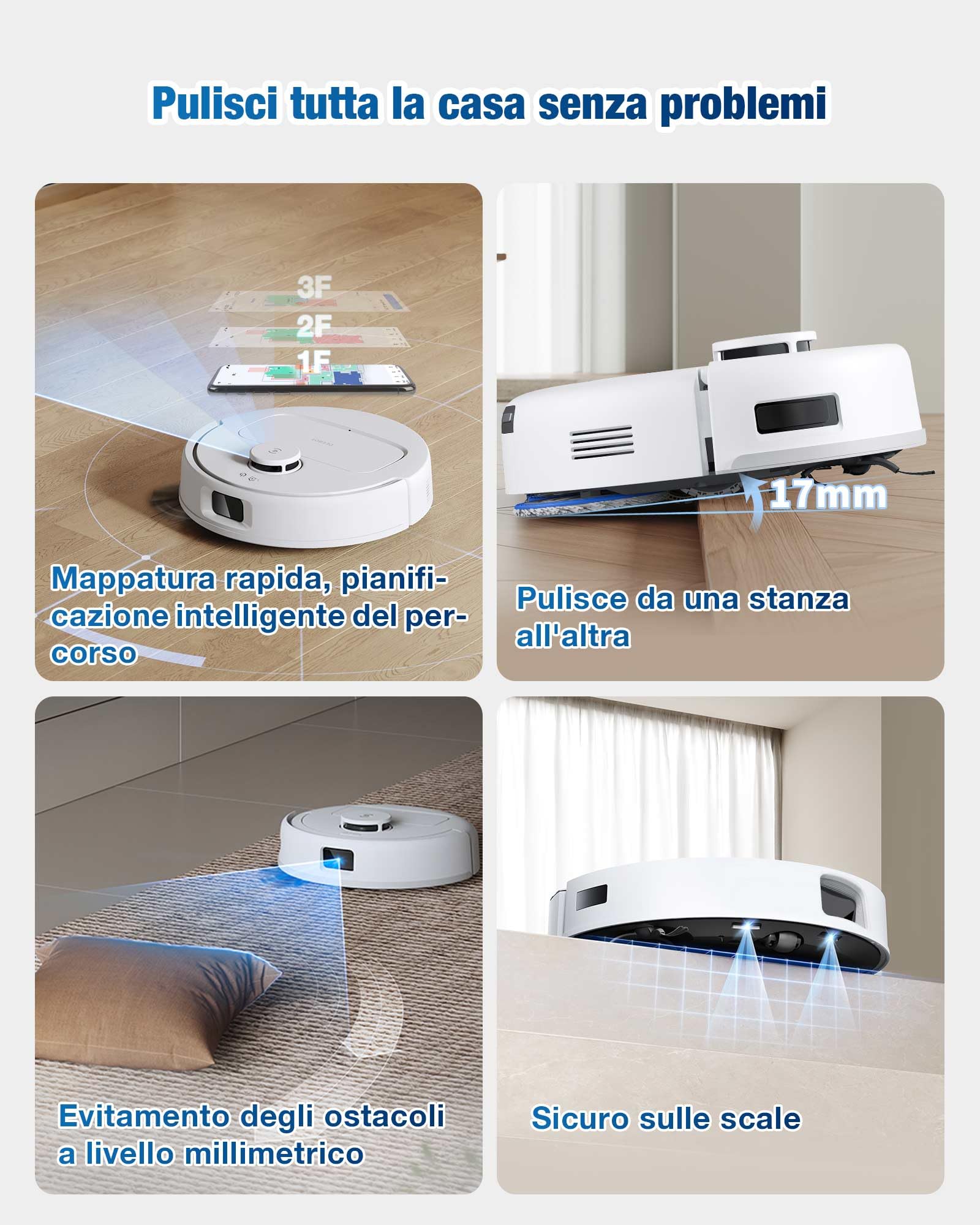 ECOVACS DEEBOT MINI Robot Aspirapolvere Lavapavimenti, 9000Pa, ZeroTangle 2.0, TrueMapping 2.0, Asciugatura ad Aria Calda 45°C, Svuotamento Automatico, Lavaggio Profondo Intelligente, Viola