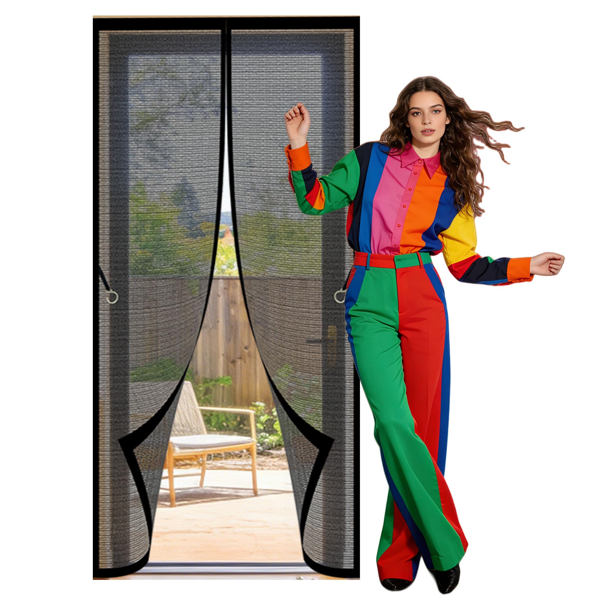 Magnetyczna Moskitiera Na Drzwi Balkonowe 104 x 265 cm Z Silnymi Magnesami I Pełną Ramą Na Rzepy Siatki Na Patio Bez Wiercenia Do Drzwi Balkonowe, Piwnicy, Salonu I Tarasu, Czarny