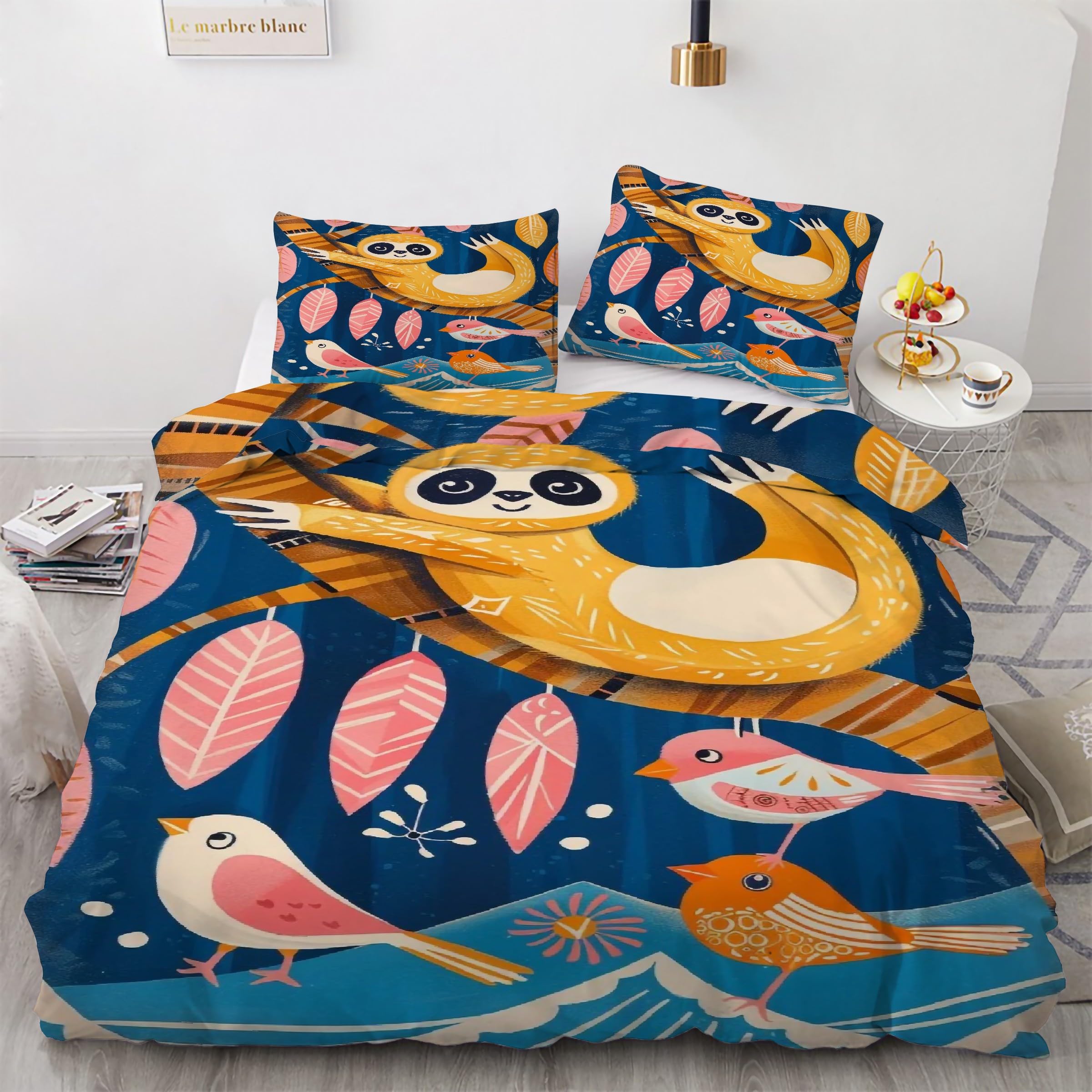 Parure de Lit Oiseau et Paresseux avec Fermeture Éclair Pratique