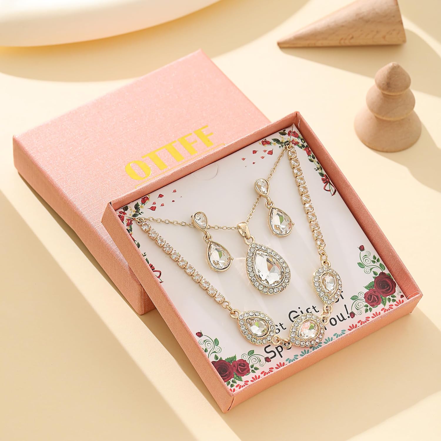 Teardrop Jewelry Set for Bridal Bridesmaid,18K Gold or Rose Gold or Silver Plated Necklace Earrings Bracelet Set For Wedding Gift