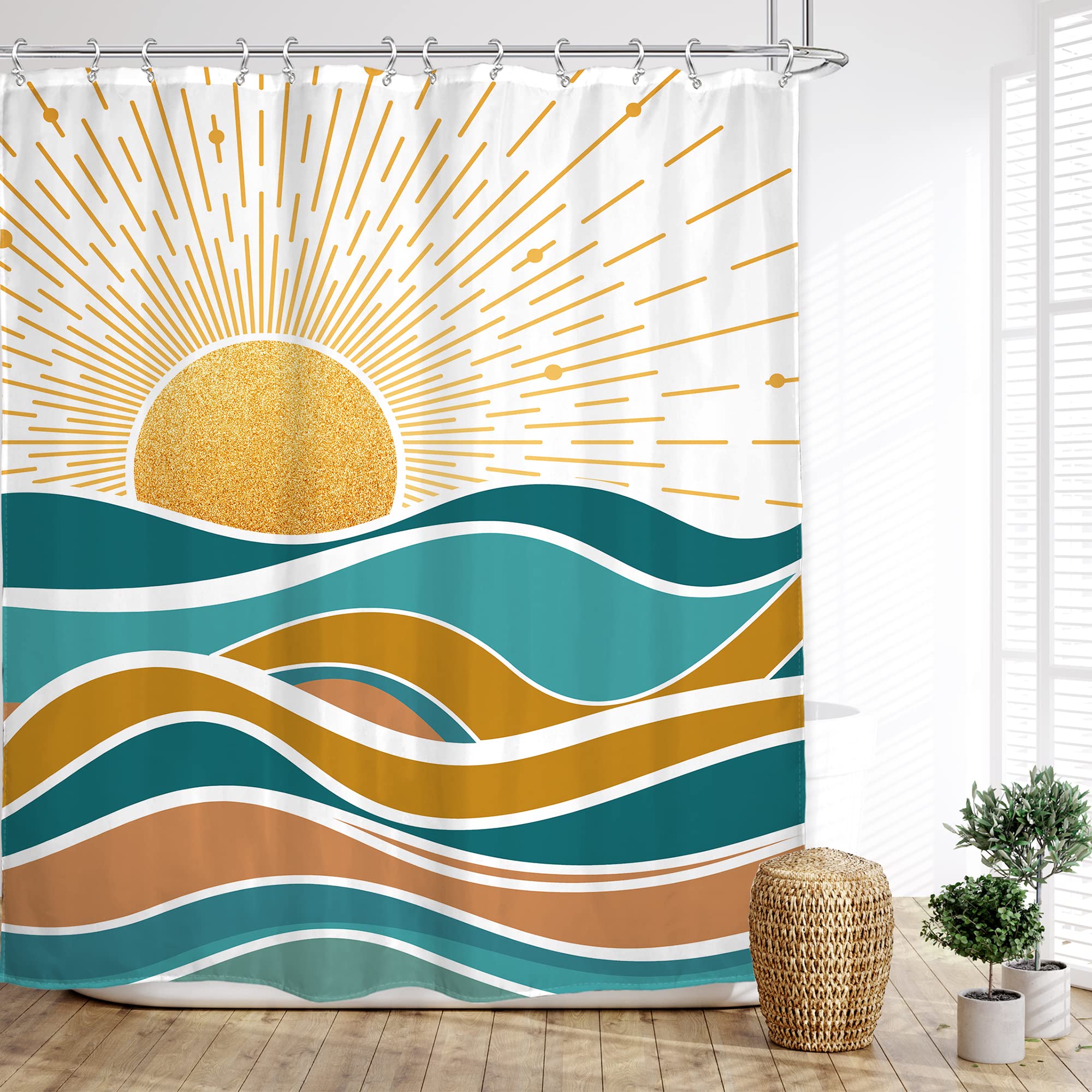 Kalmico Abstrakter Duschvorhang – 152 X 183 Cm, Wasserabweisend – Mit 12 Haken, Boho-Design