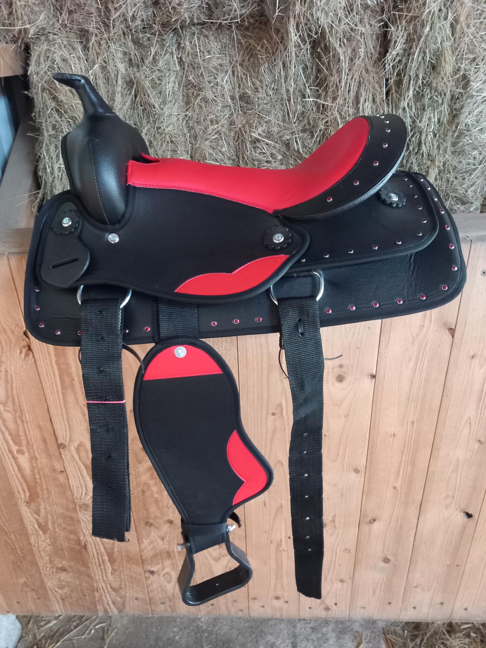 German Riding Westernsattel Colour Star mit Glitzer Strass Steinen - Holzpferd Sattel - Pony Sattel (12")