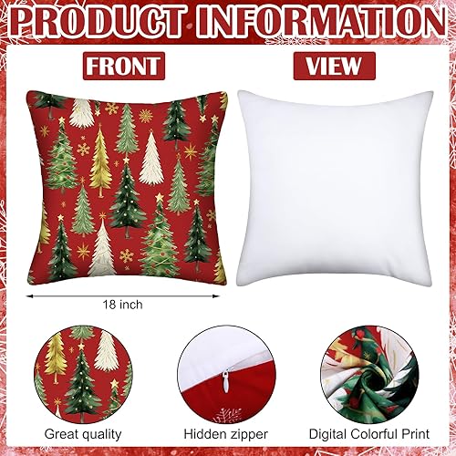 Miniatura 3 de Juego de 6 fundas de almohada rojas de Navidad de 18 x 18 pulgadas, fundas de almohada decorativas de temporada para exteriores, para sofá, porche,