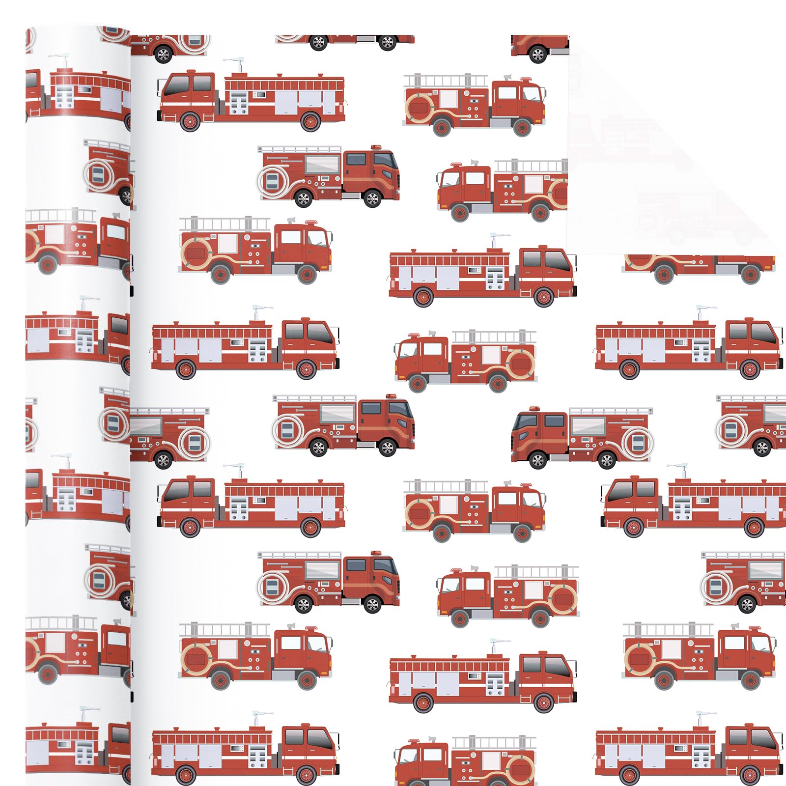 WRAPAHOLIC Rolka papieru do pakowania wozu strażackiego - mini rolka - 43 cm x 40 cm - czerwony papier do pakowania samochodu strażackiego, idealny na urodziny dzieci, chłopców, baby shower
