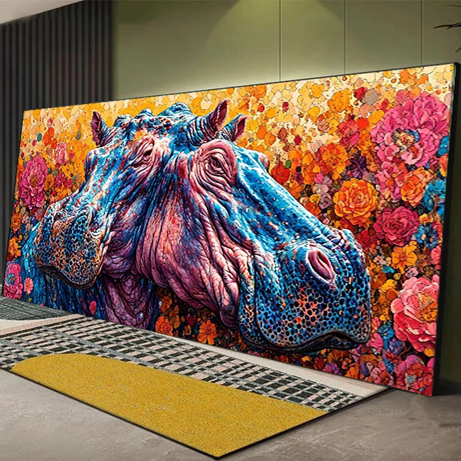 Malen nach Zahlen Kinder Tier Malen Nach Zahlen Erwachsene, Geschenke für Mädchen Junge Bastelset Set, Malen nach Zahlen Nilpferd | Malen nach Zahlen Ohne Rahmen, (60x120cm) Bastelset Erwachsene 8-Y
