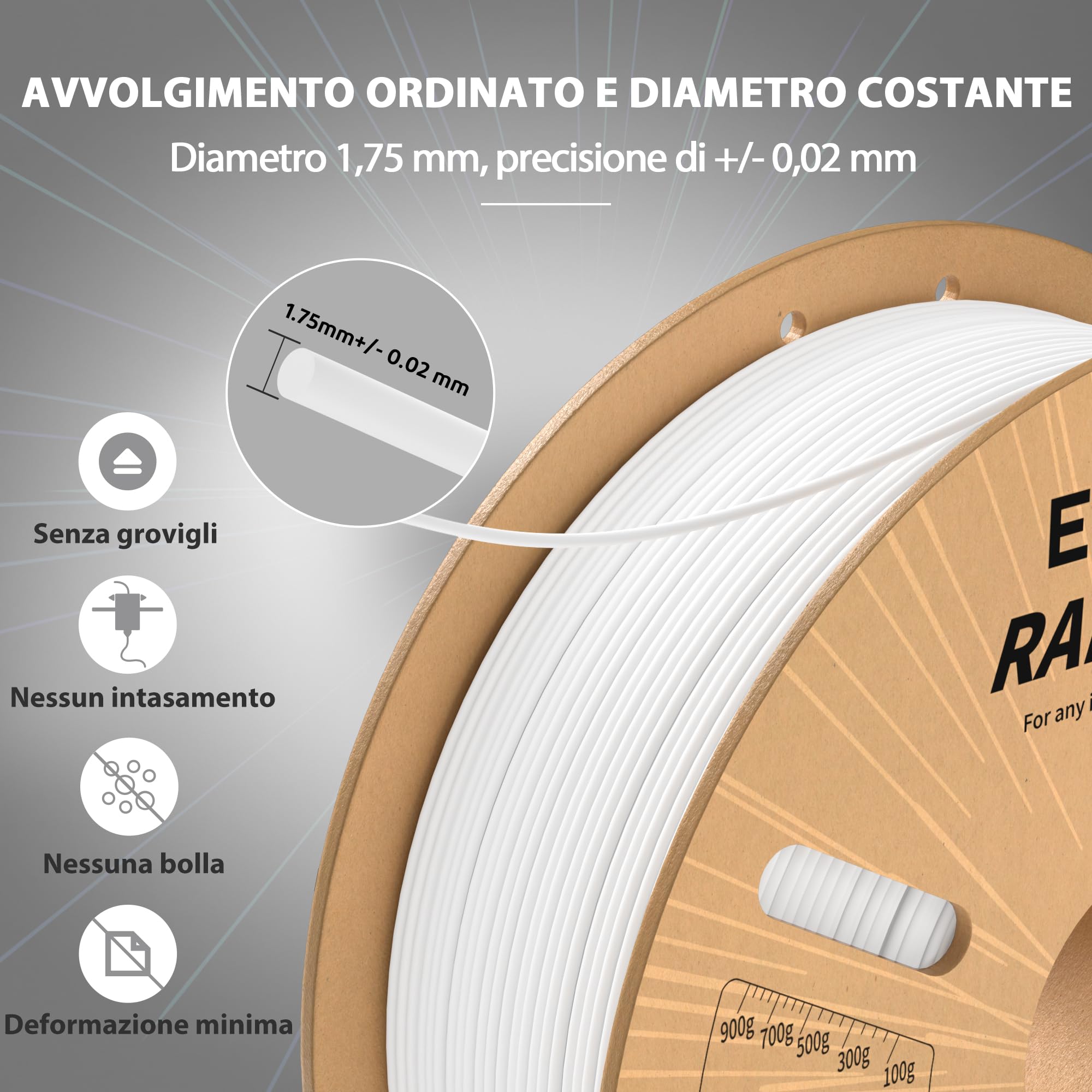 ELEGOO Rapido Filamento PLA+ 1.75mm Bianco 4KG, Alta Velocità 30-600 mm/s, Filamento PLA Plus per Stampante 3D, Precisione Dimensionale +/- 0.02mm, Filamento per La Maggior Parte delle Stampanti 3D