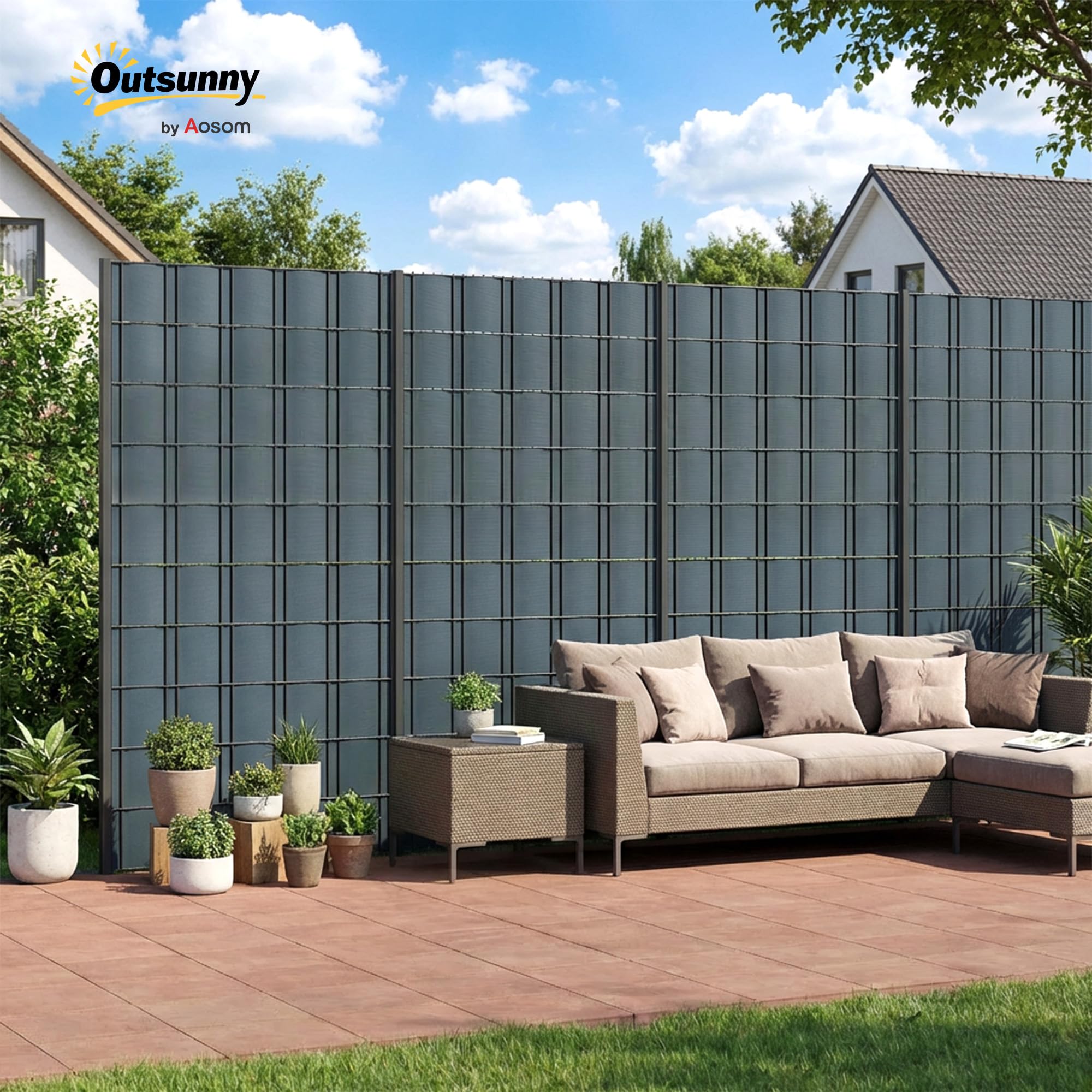 Outsunny Brise-Vue PVC Rouleau Occultant 140m 450g/m² 120 Clips Gris